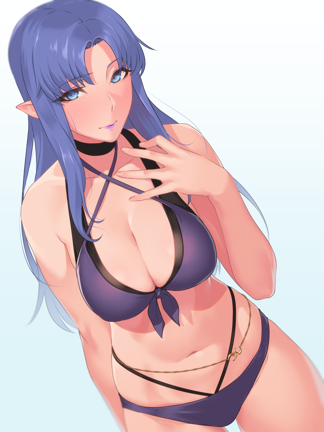 Anime 1293x1724 Fate/Stay Night: Unlimited Blade Works Fate/Stay Night Fate series mature women big boobs belly button thighs curvy bangs 2D Caster (Fate/Stay Night) Fate/Grand Order anime girls ecchi pointy ears anime portrait display fan art artwork Hikichi Sakuya