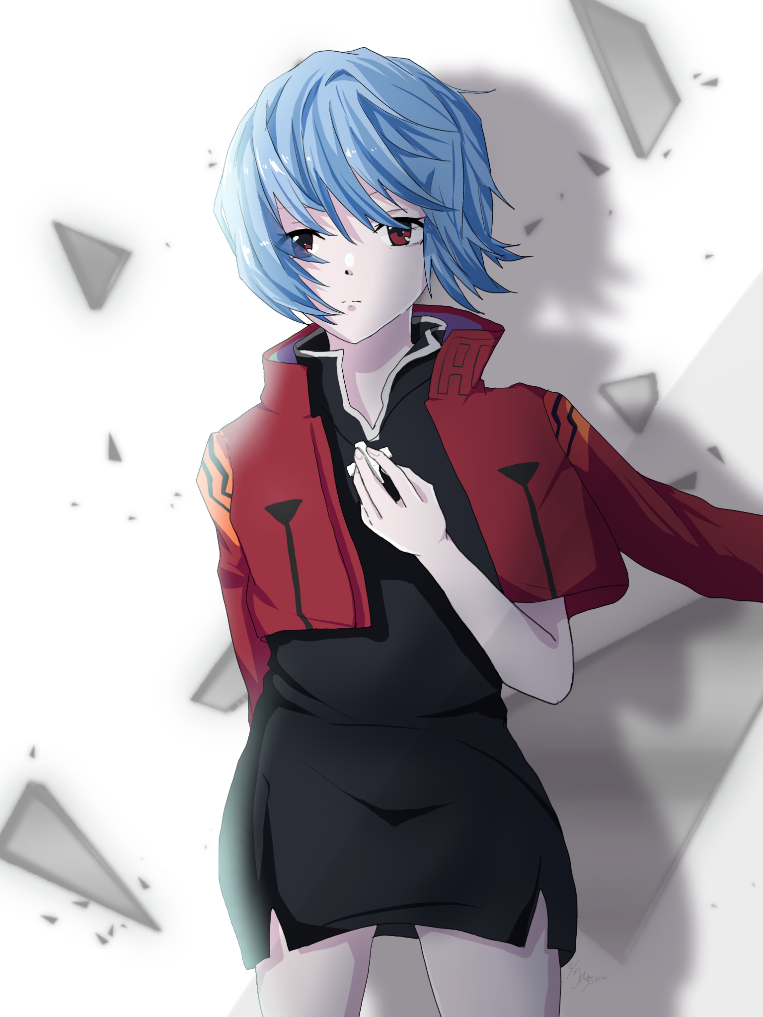 Anime 1536x2048 anime anime girls Rebuild of Evangelion Neon Genesis Evangelion Ayanami Rei short hair blue hair solo artwork digital art fan art