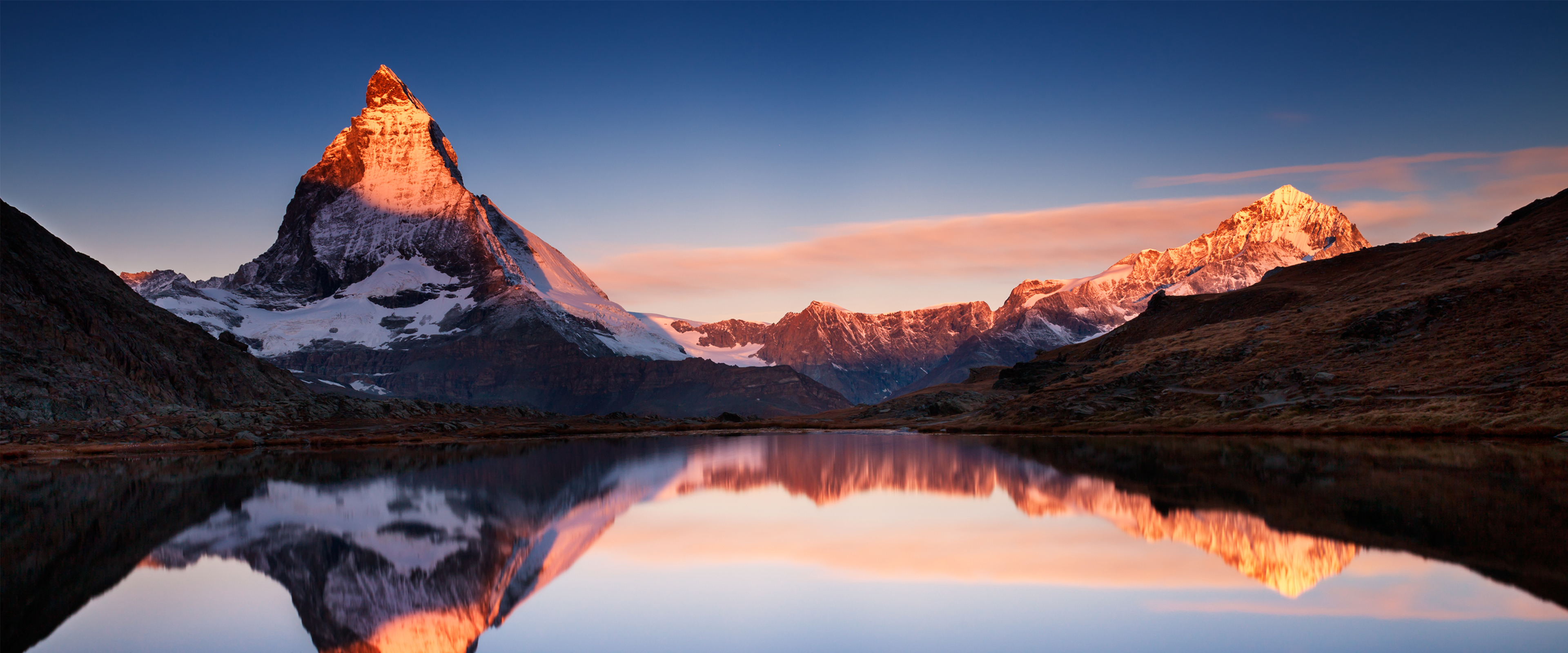 General 3840x1600 reflection water mountains snow nature Matterhorn