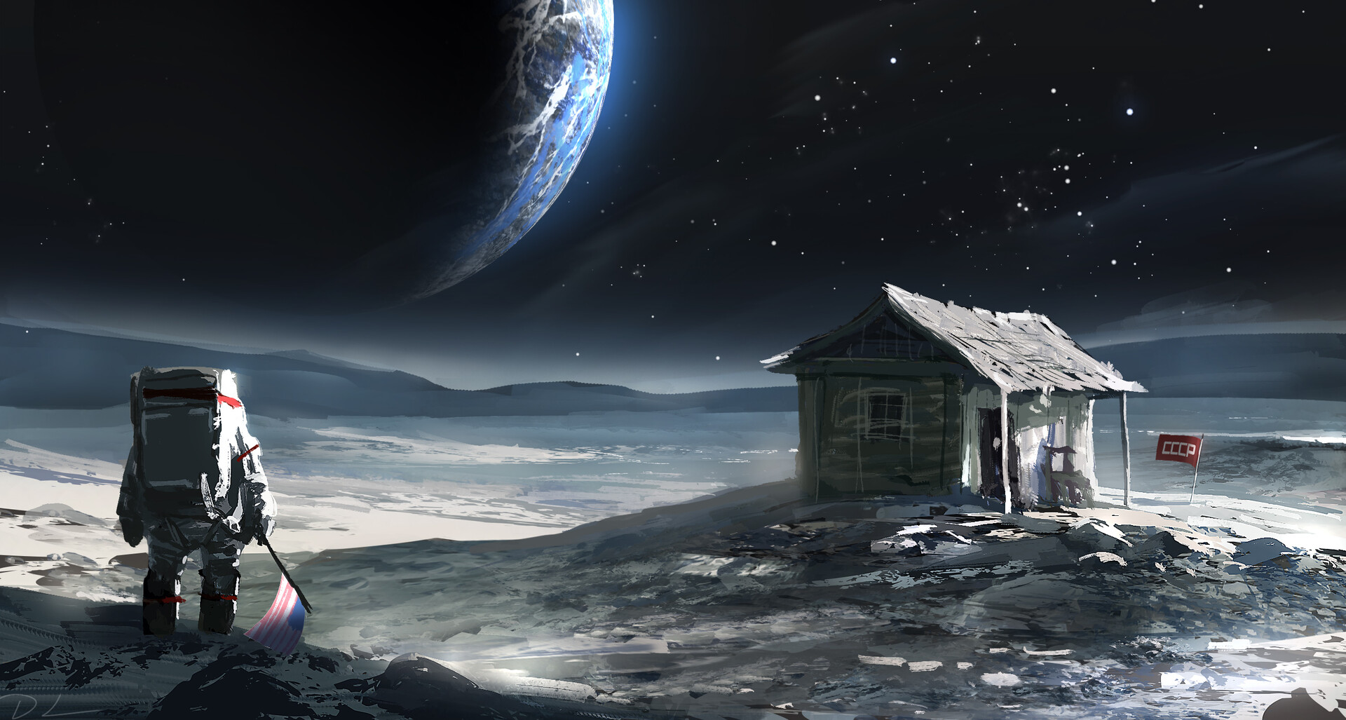 General 1920x1027 artwork science fiction humor space Earth planet USSR cabin