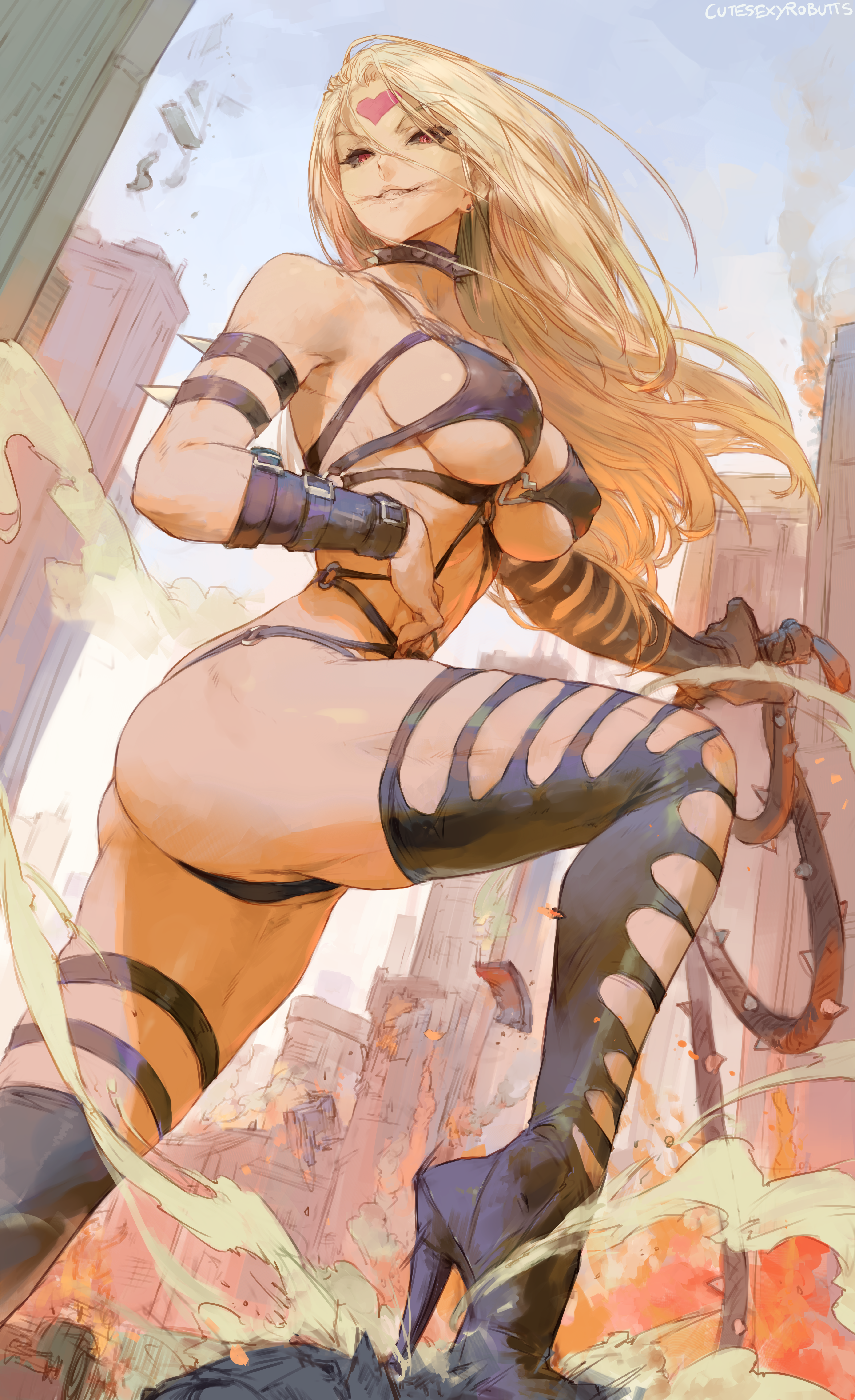 Anime 3635x5950 Do-S One-Punch Man anime anime girls curvy BDSM whips blonde underboob ass artwork drawing fan art Cutesexyrobutts thick thigh