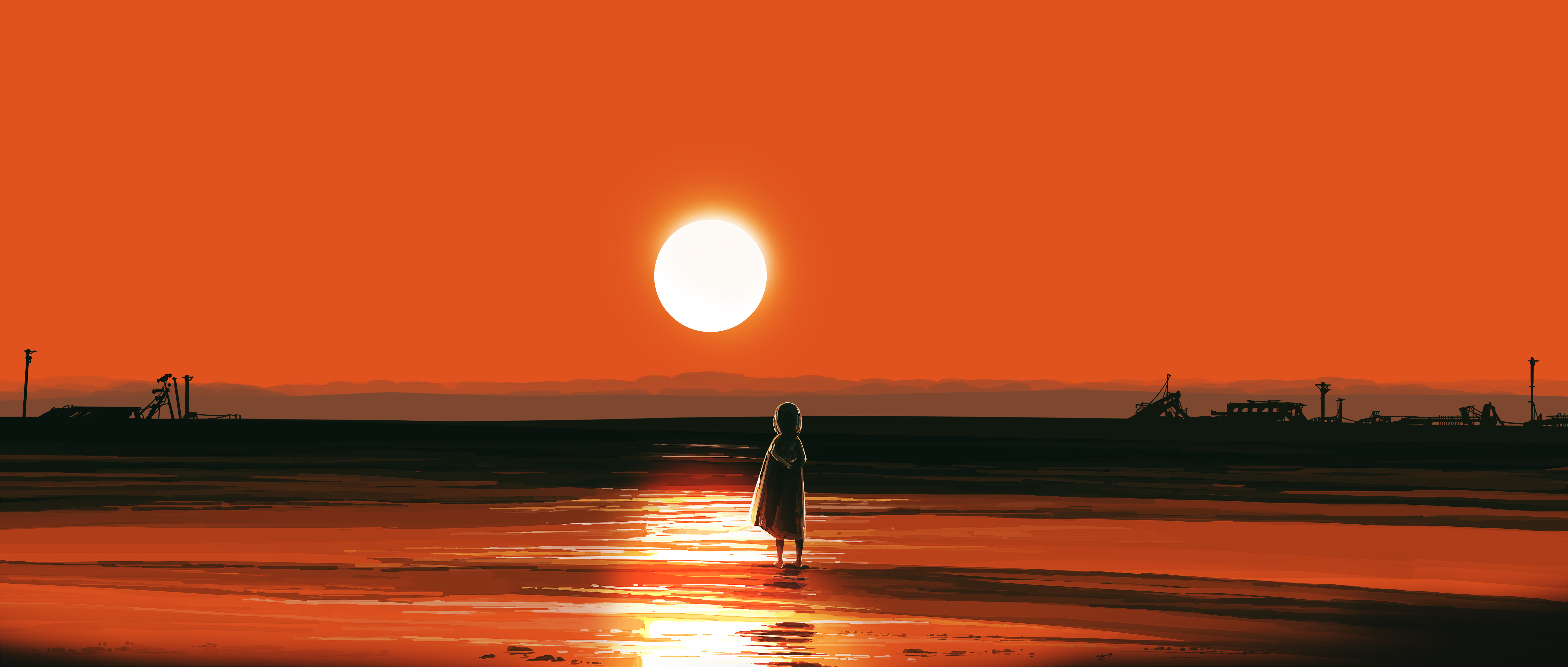 General 5640x2400 Gracile digital art artwork wide screen sunset landscape orange nature Sun