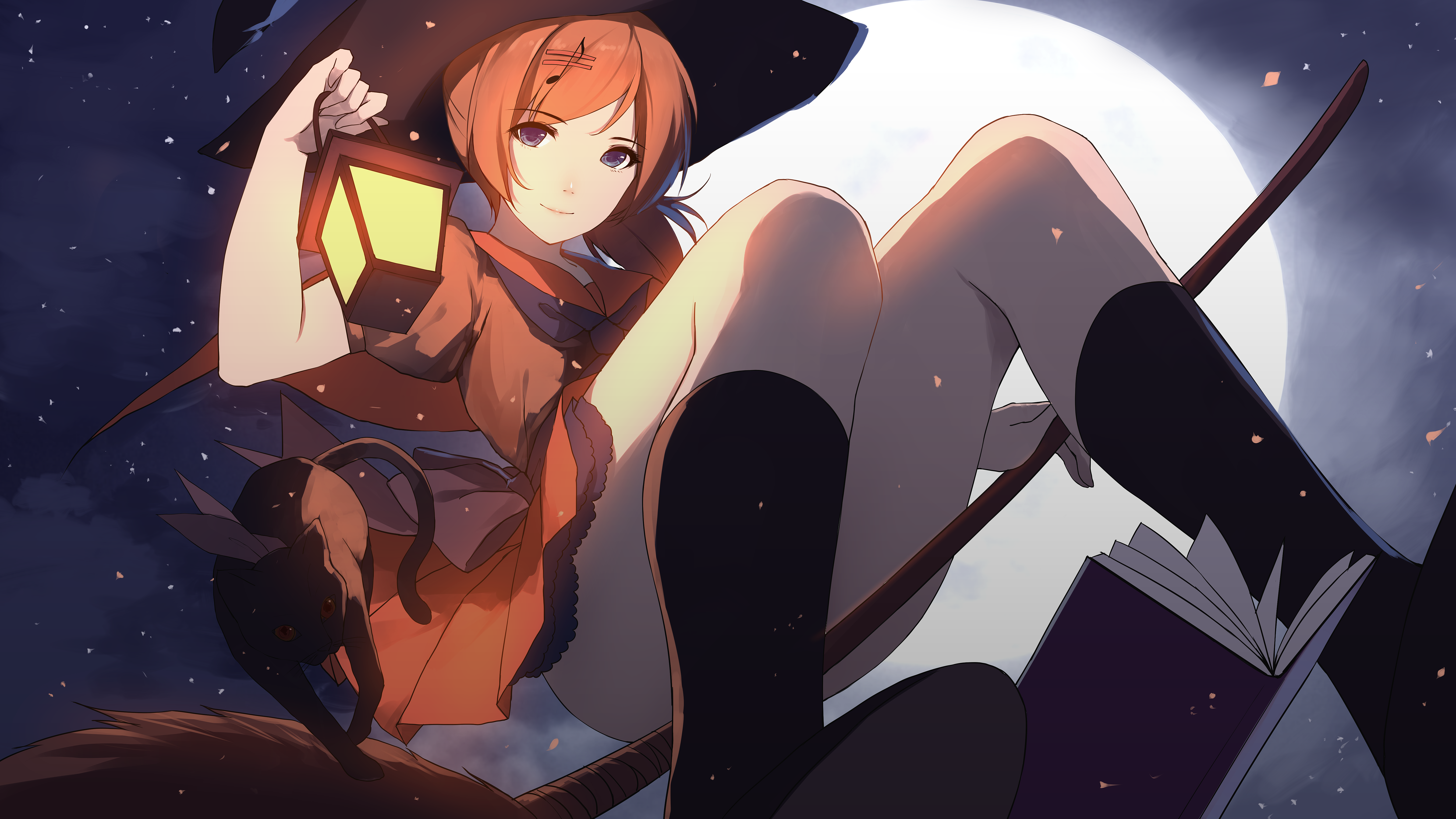 Anime 6235x3507 witch witch hat cats anime girls lantern hat Moon