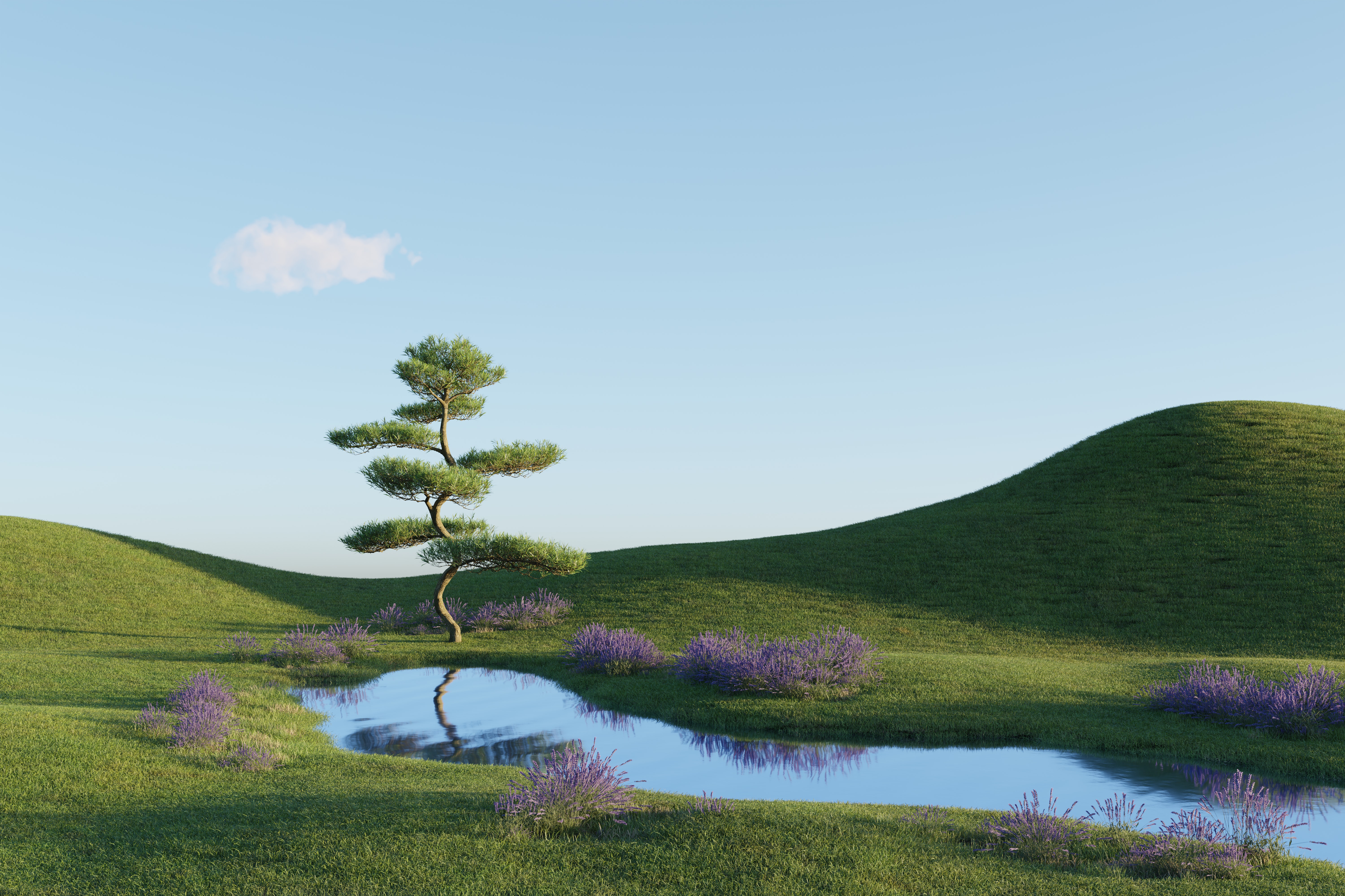 General 6000x4000 digital art artwork CGI nature landscape field trees river reflection water