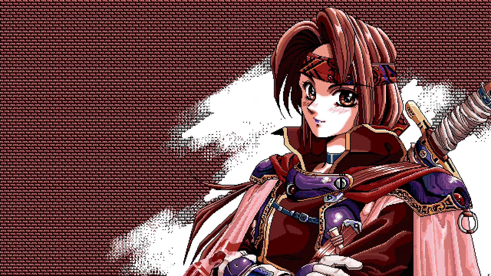 Anime 1920x1080 pixel art PC-98 Game CG anime girls brunette brown eyes sword Chakura