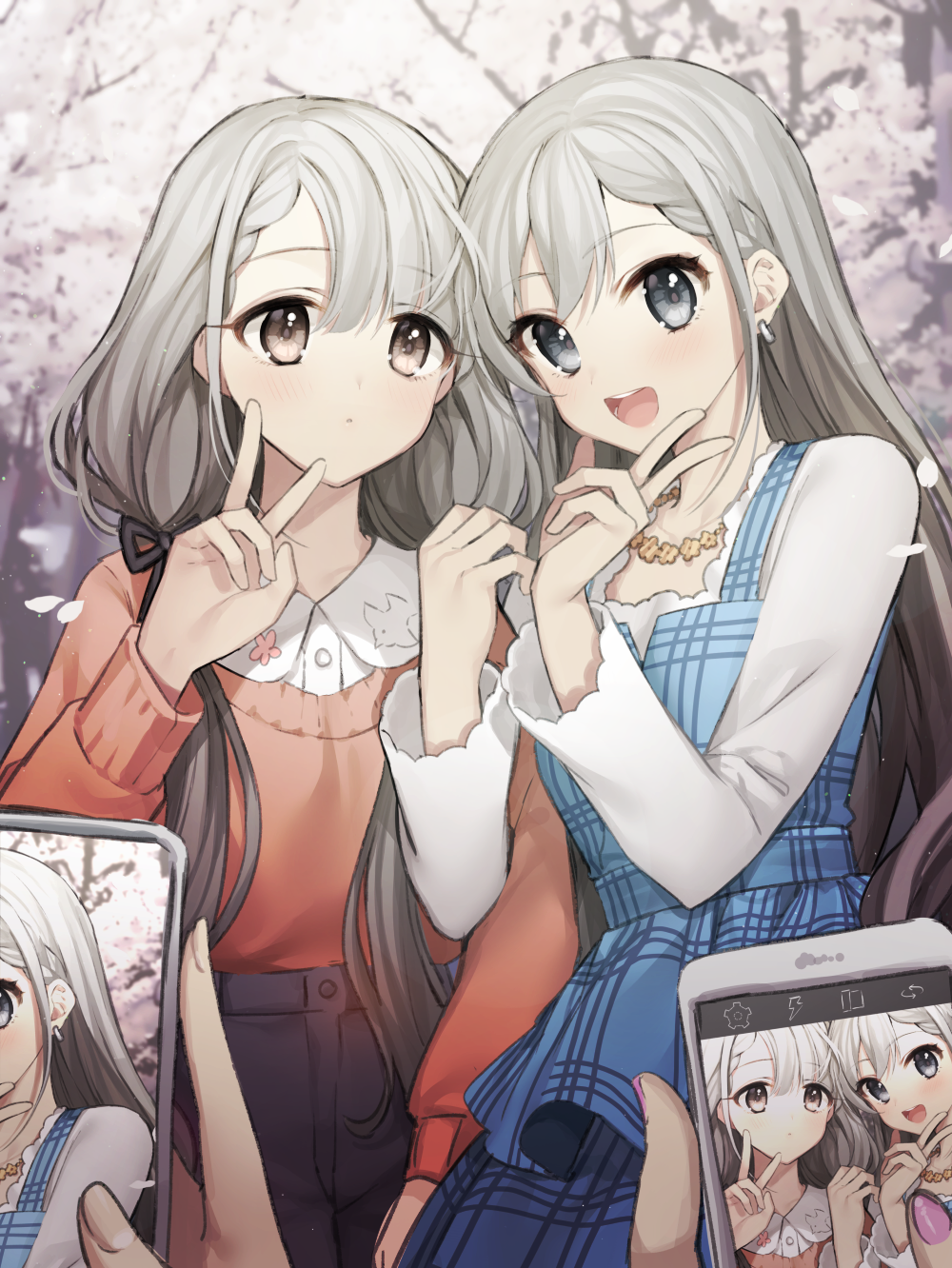 Anime 1000x1332 anime anime girls THE iDOLM@STER THE iDOLM@STER: Cinderella Girls Hisakawa Hayate Hisakawa Nagi long hair gray hair twins two women artwork digital art fan art