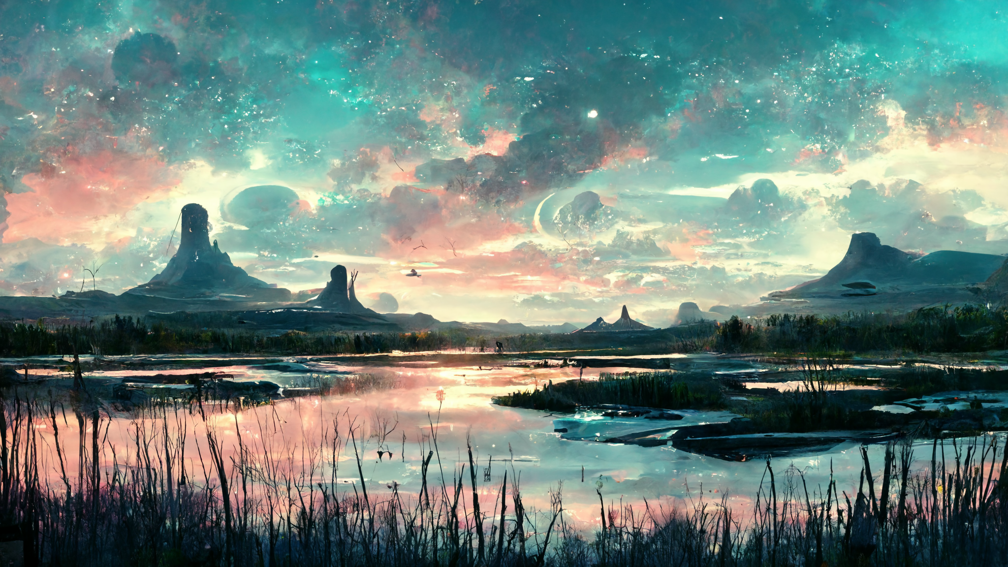 General 2048x1152 landscape alien planet science fiction peaceful clouds sky artwork