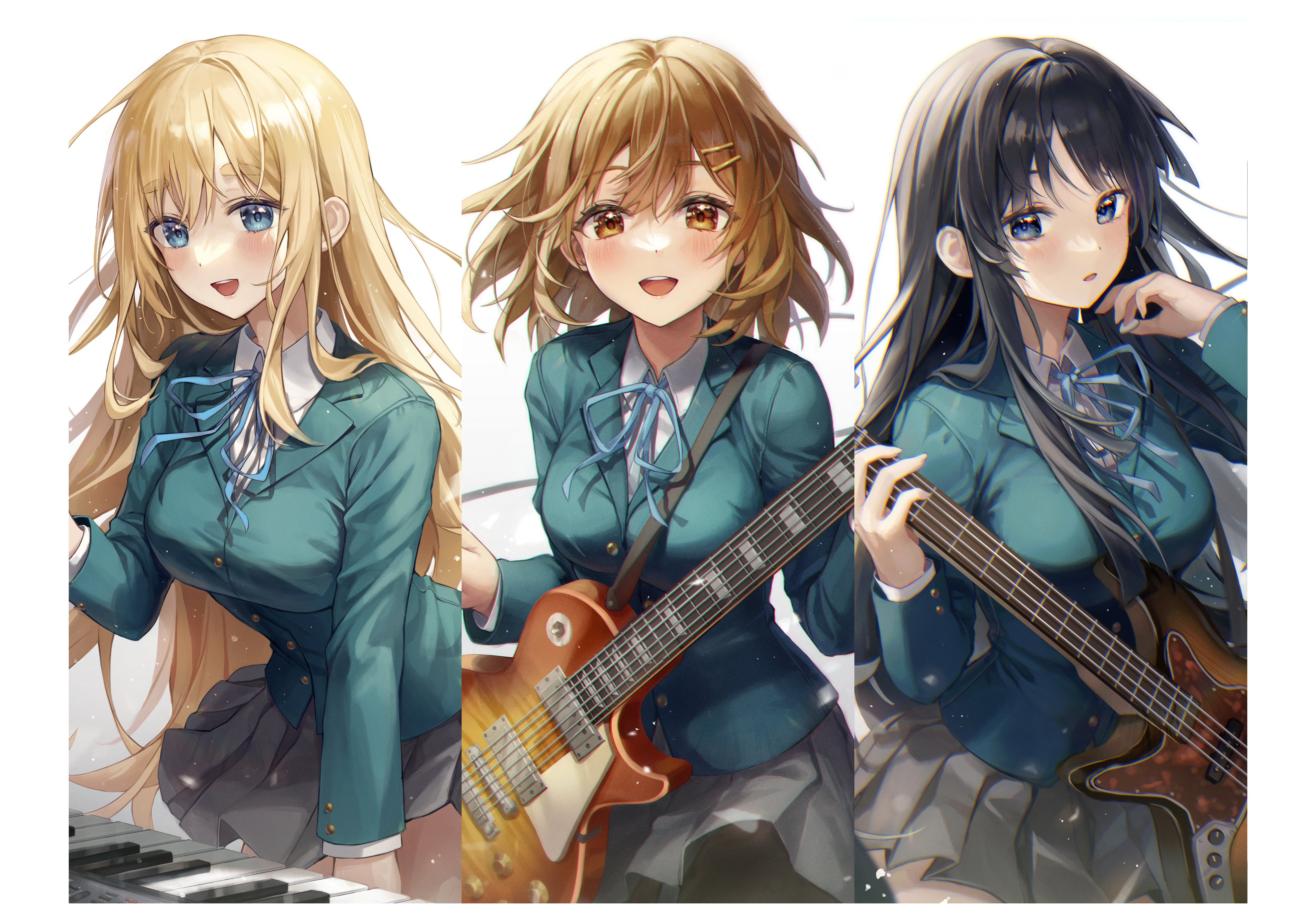 Anime 4096x2873 K-ON! Hirasawa Yui Kotobuki Tsumugi Akiyama Mio guitar anime anime girls school uniform artwork Aibek