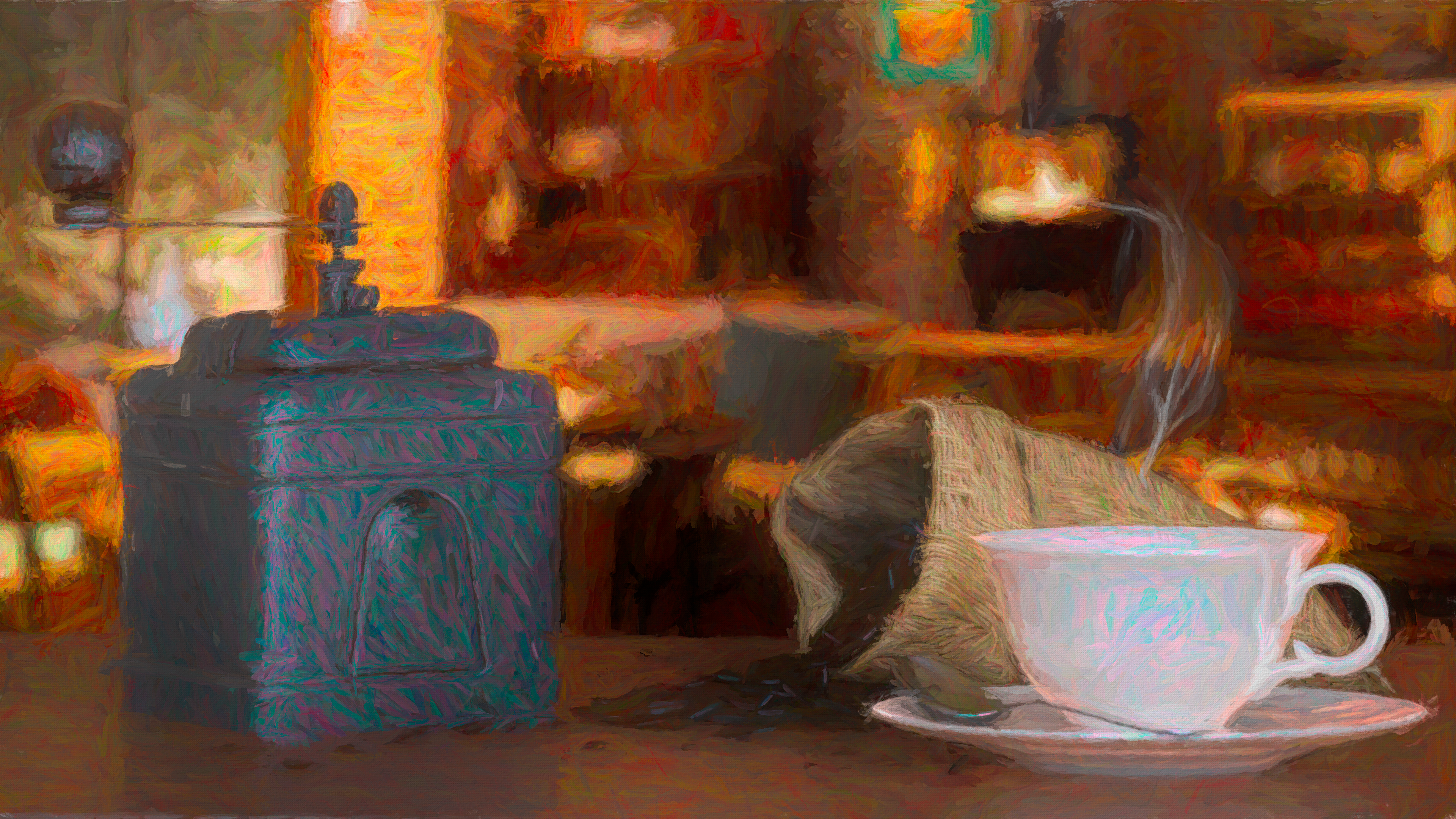 General 3840x2160 CGI digital art shaders oil painting coffee artwork 4K