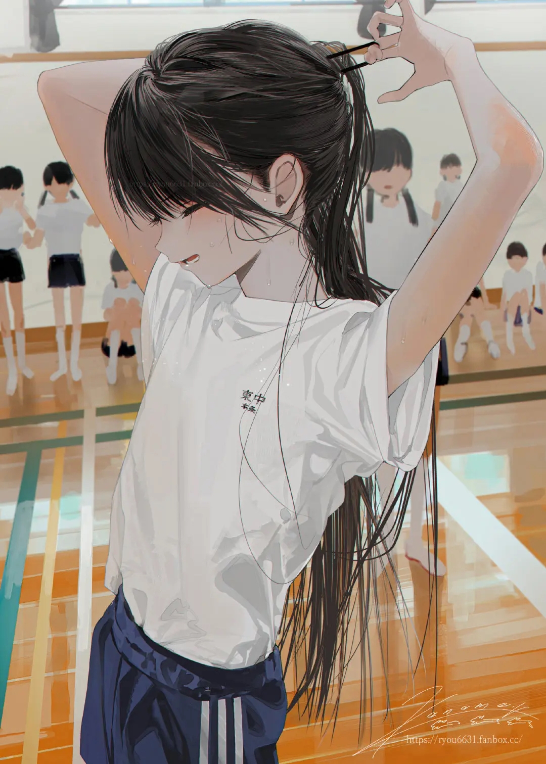 Anime 1080x1512 long hair anime anime girls schoolgirl gym clothes gyms Honryou Wa Naru artwork