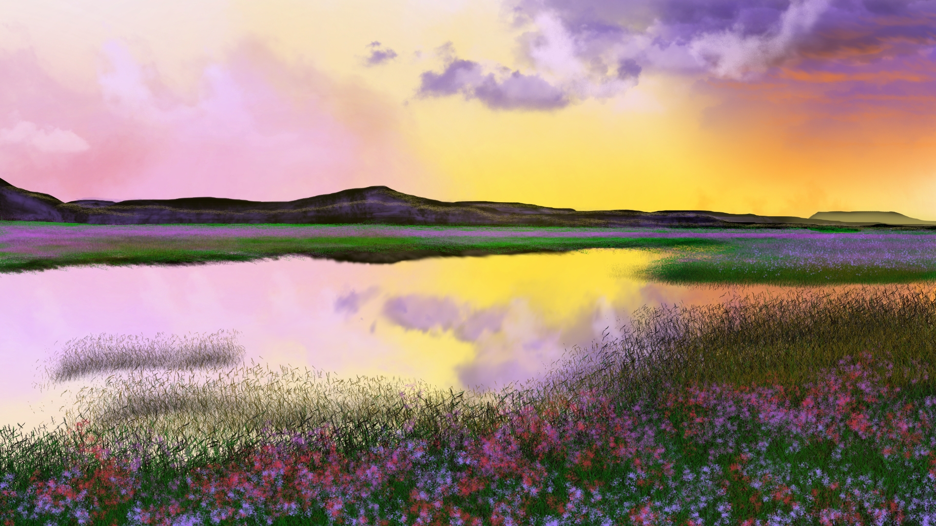 General 1920x1080 digital painting digital art nature landscape colorful marsh
