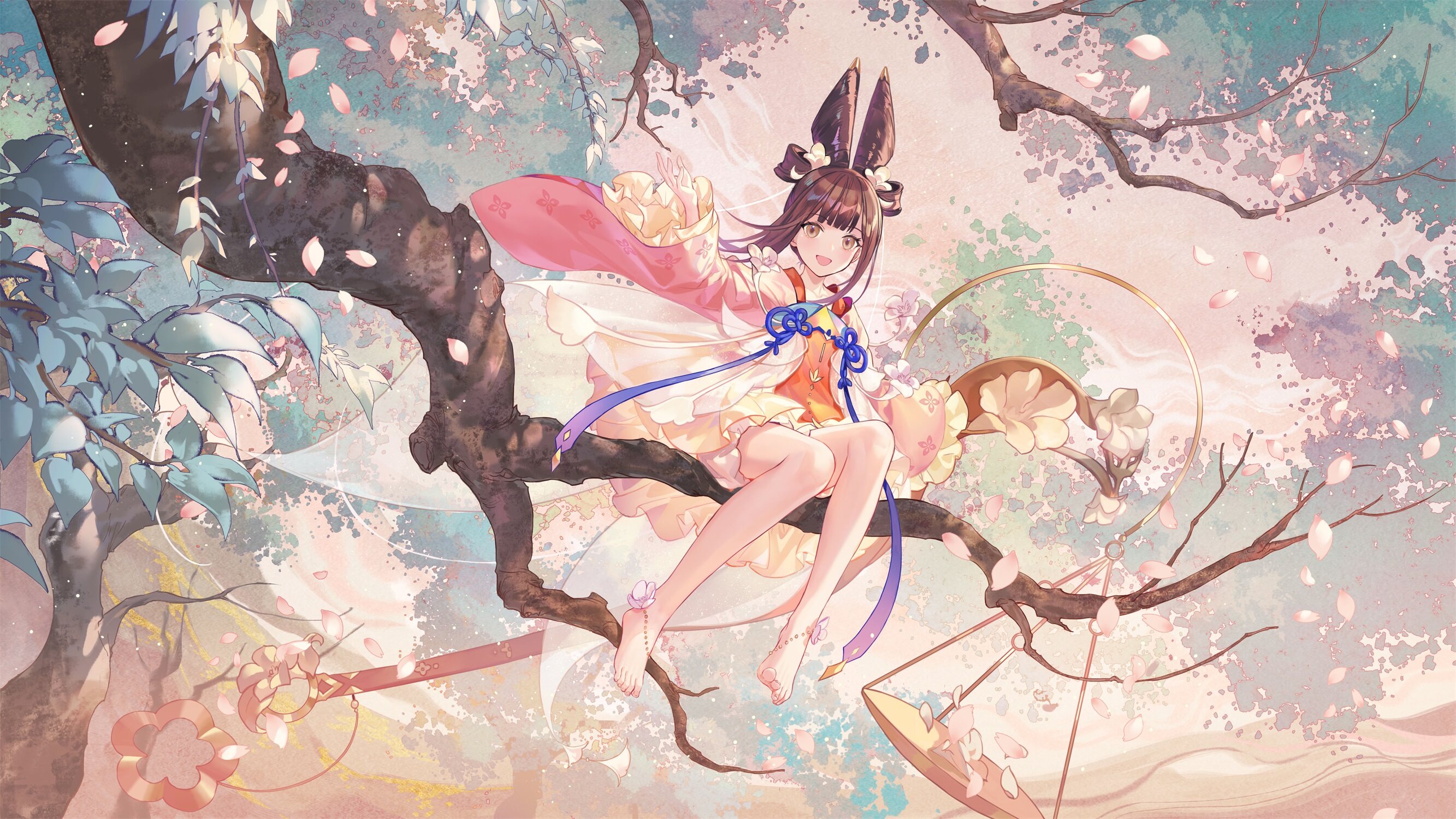 Anime 2666x1500 anime anime girls trees petals