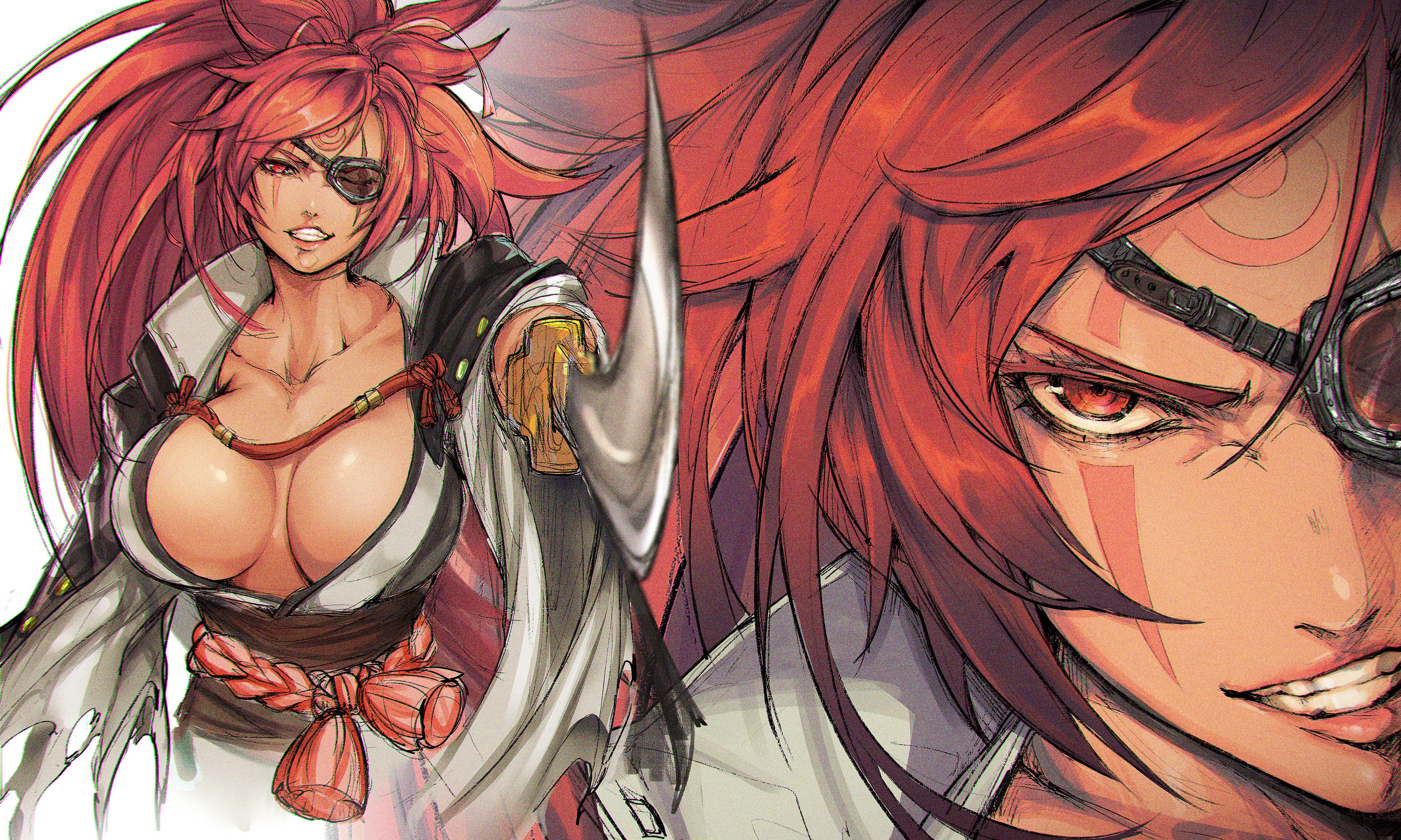 Anime 3840x2304 Baiken Guilty Gear Guilty gear strive big boobs redhead cleavage sword fan art eyepatches