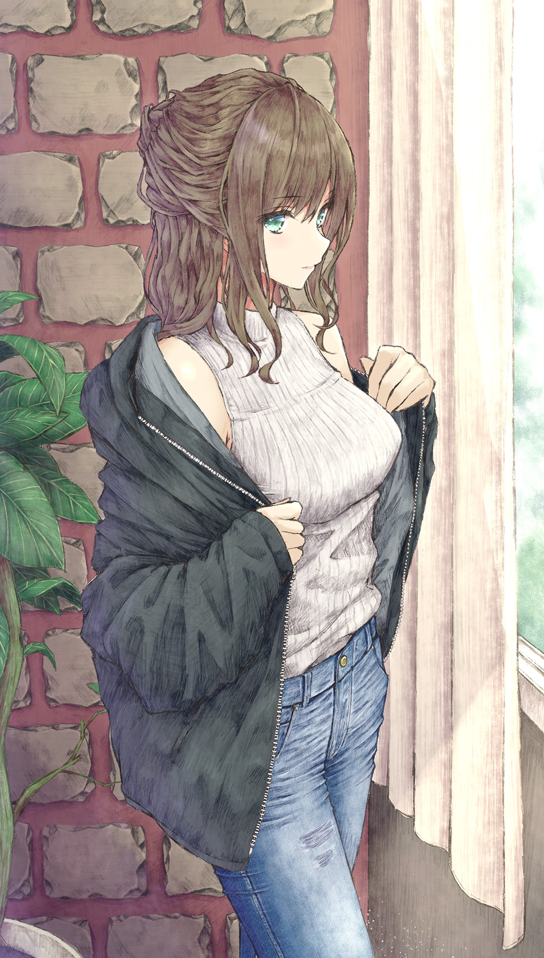 Anime 1091x1920 anime anime girls digital art artwork 2D portrait display Aramachi jeans sweater open jacket