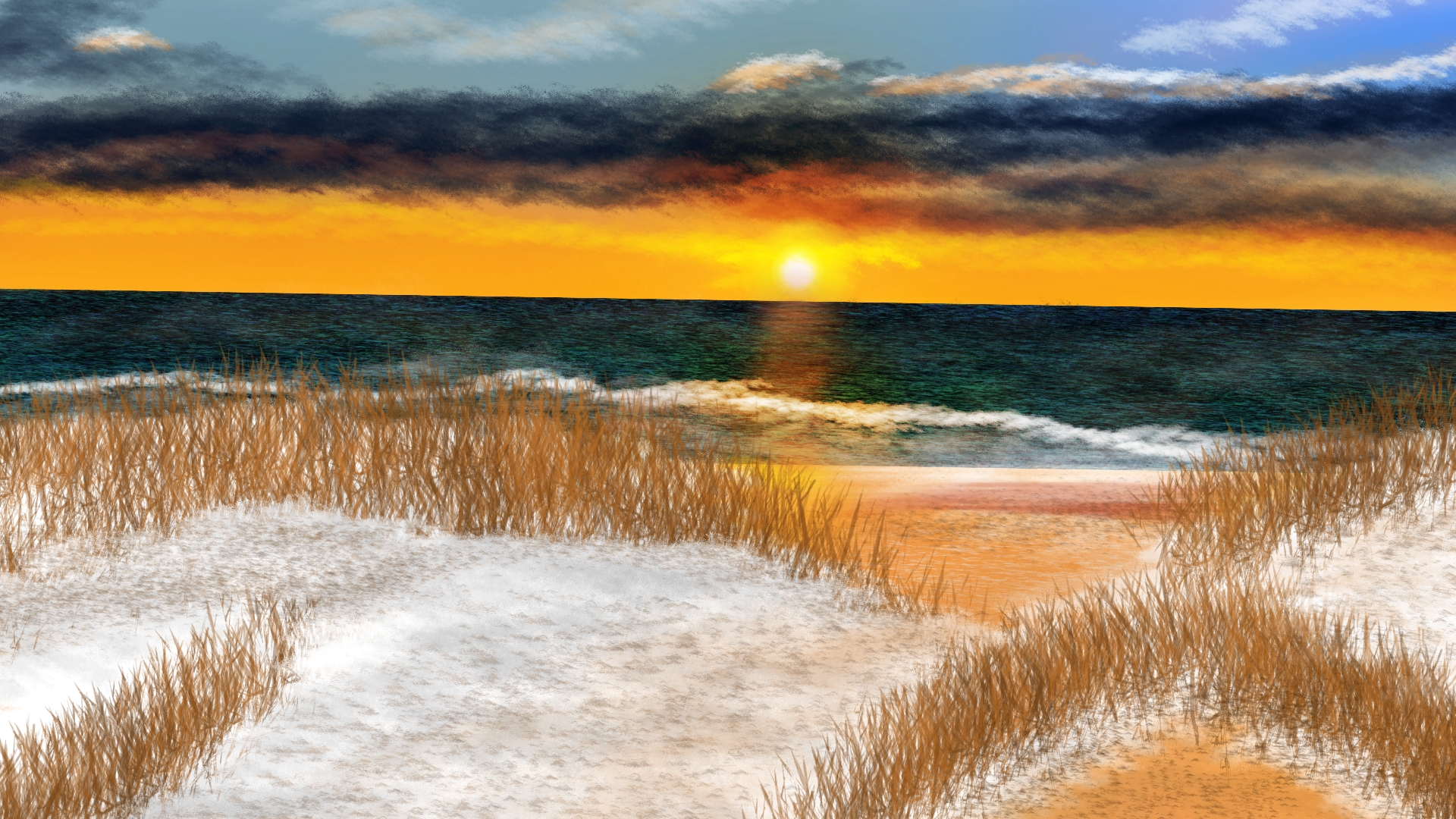 General 1920x1080 digital painting digital art shoreline nature winter beach