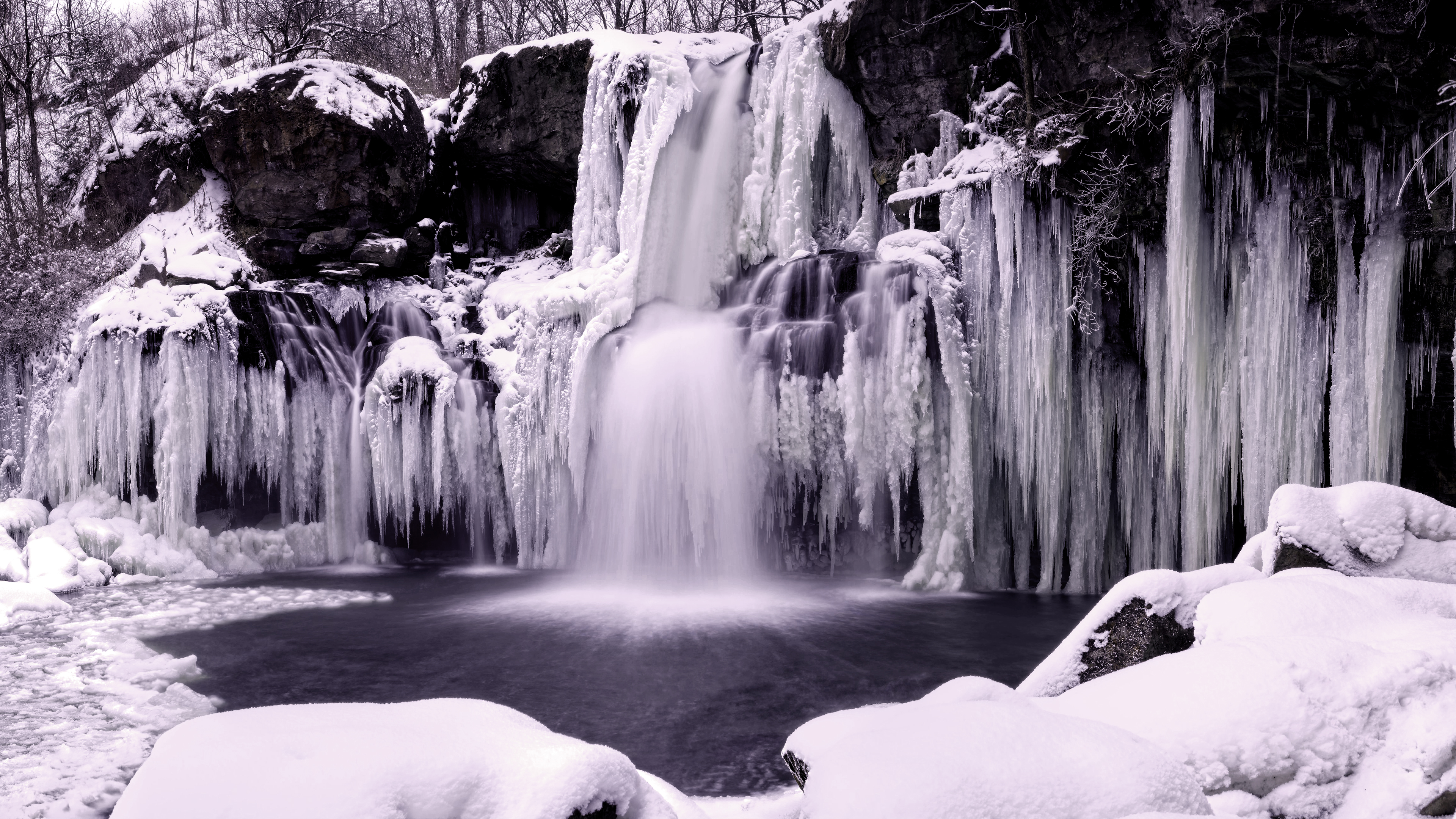 General 3840x2160 icicle frozen river waterfall snow Edward Bartel edit long exposure winter nature