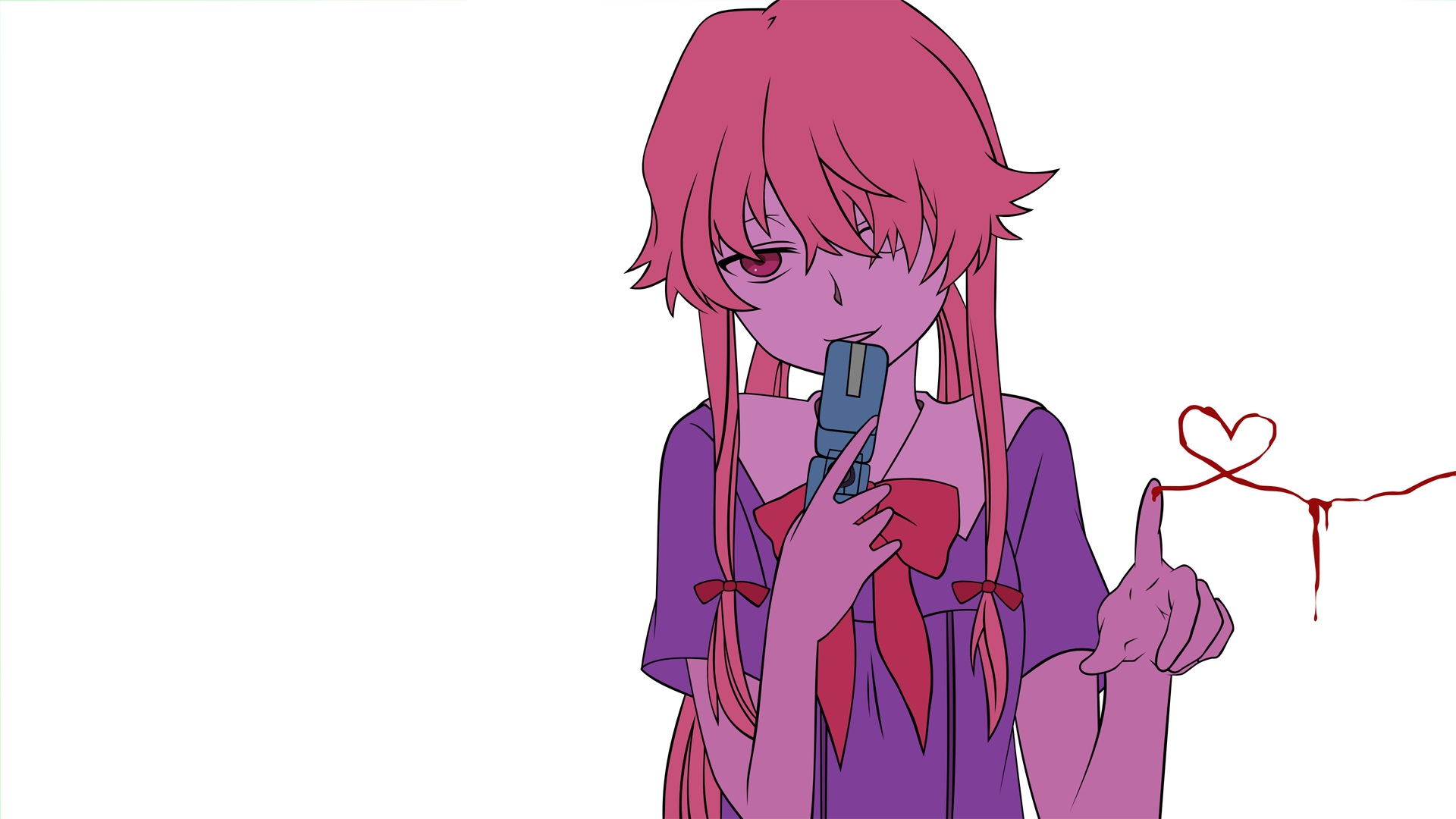 Anime 1920x1080 Mirai Nikki Gasai Yuno yandere heart blood anime girls flip phones