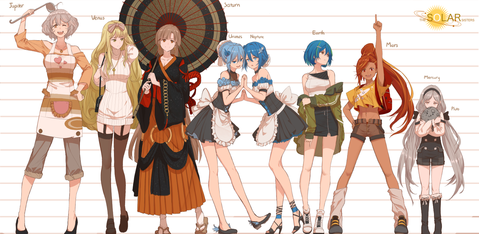 Anime 1660x811 Dishwasher1910 planet anime anime girls group of women line-up