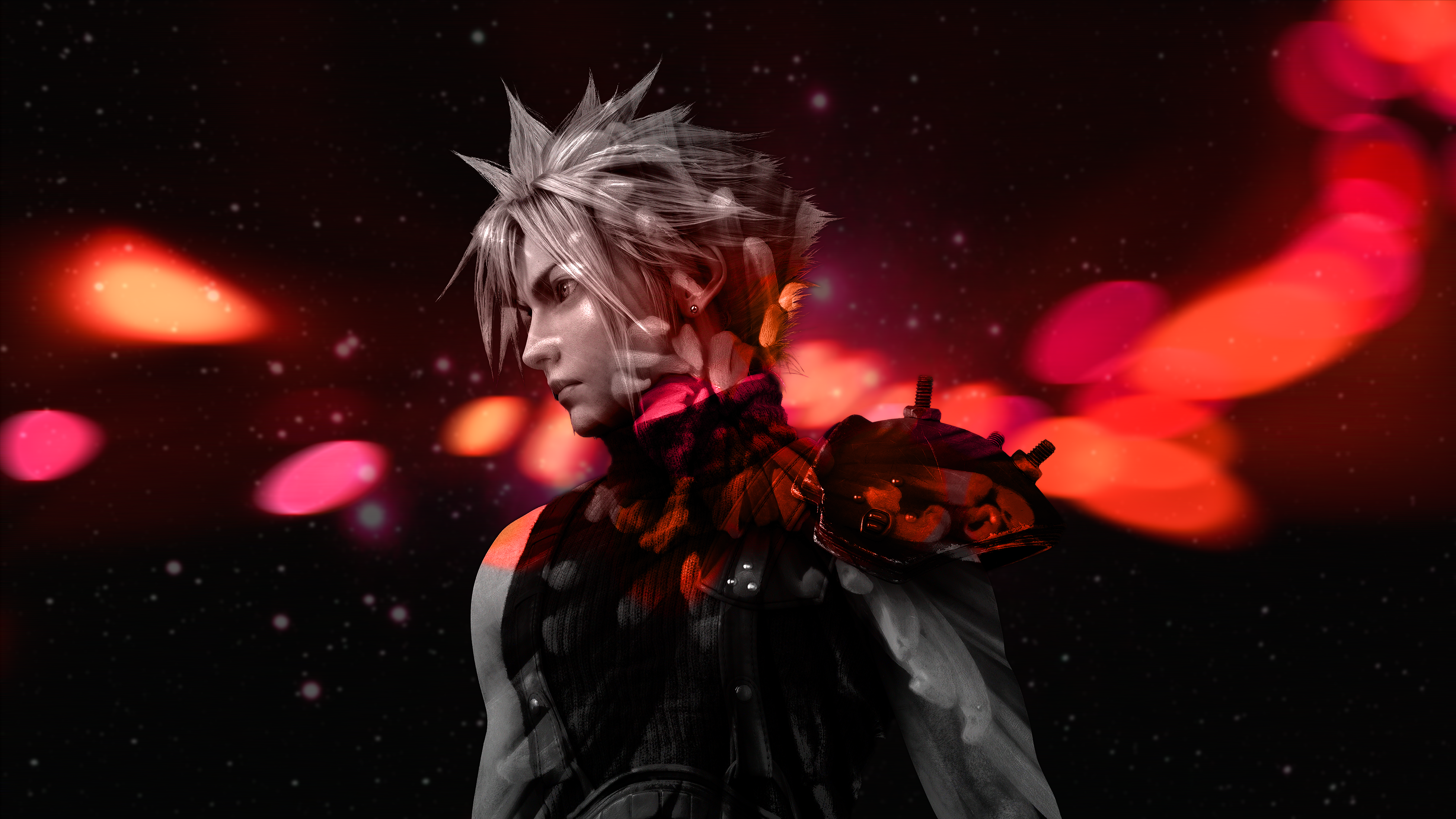 General 3912x2201 Cloud Strife Final Fantasy VII abstract photoshopped red video game characters digital art