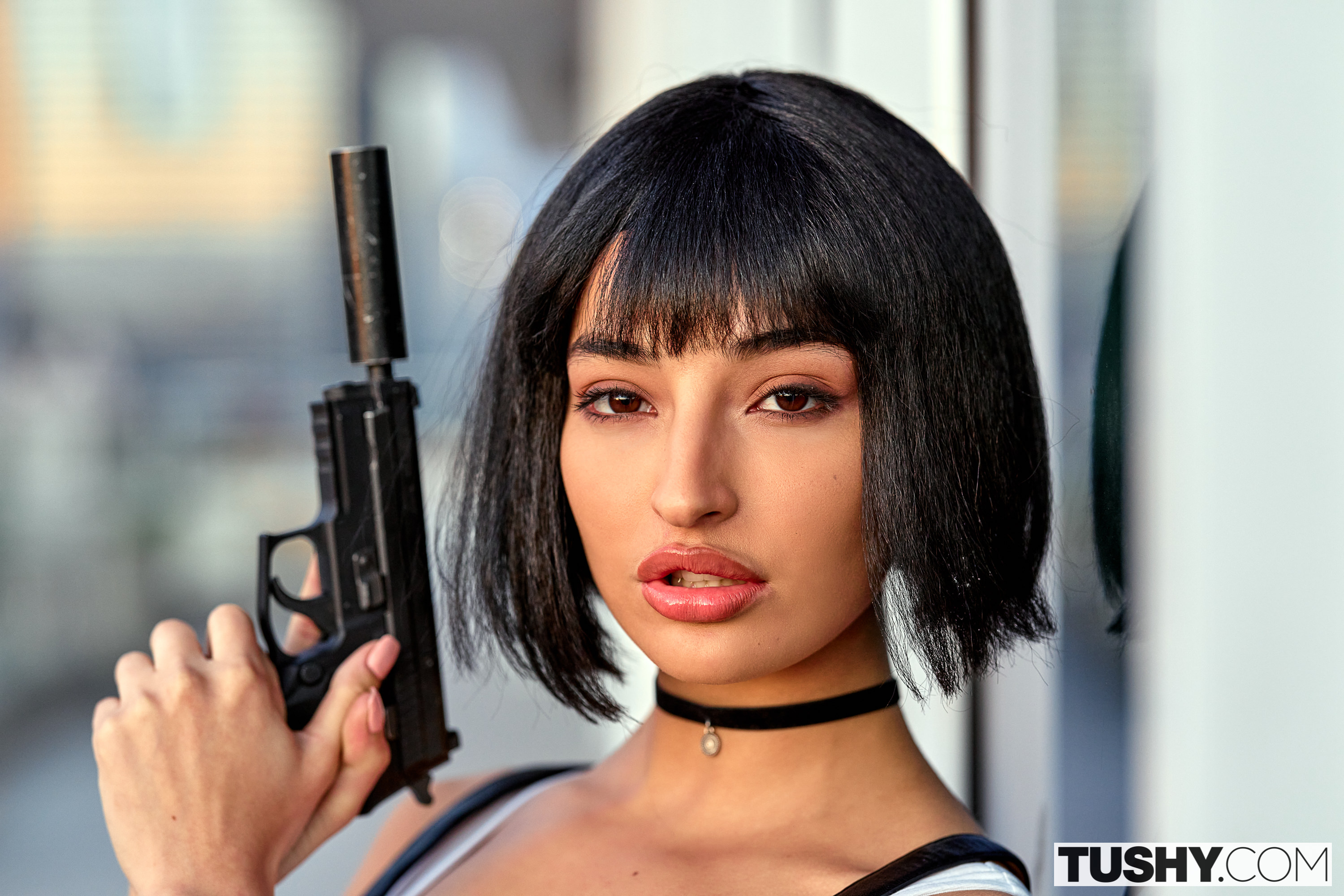 People 2999x2000 Emily Willis Tushy black hair choker pistol pornstar Mathilda women face Latinas American women watermarked