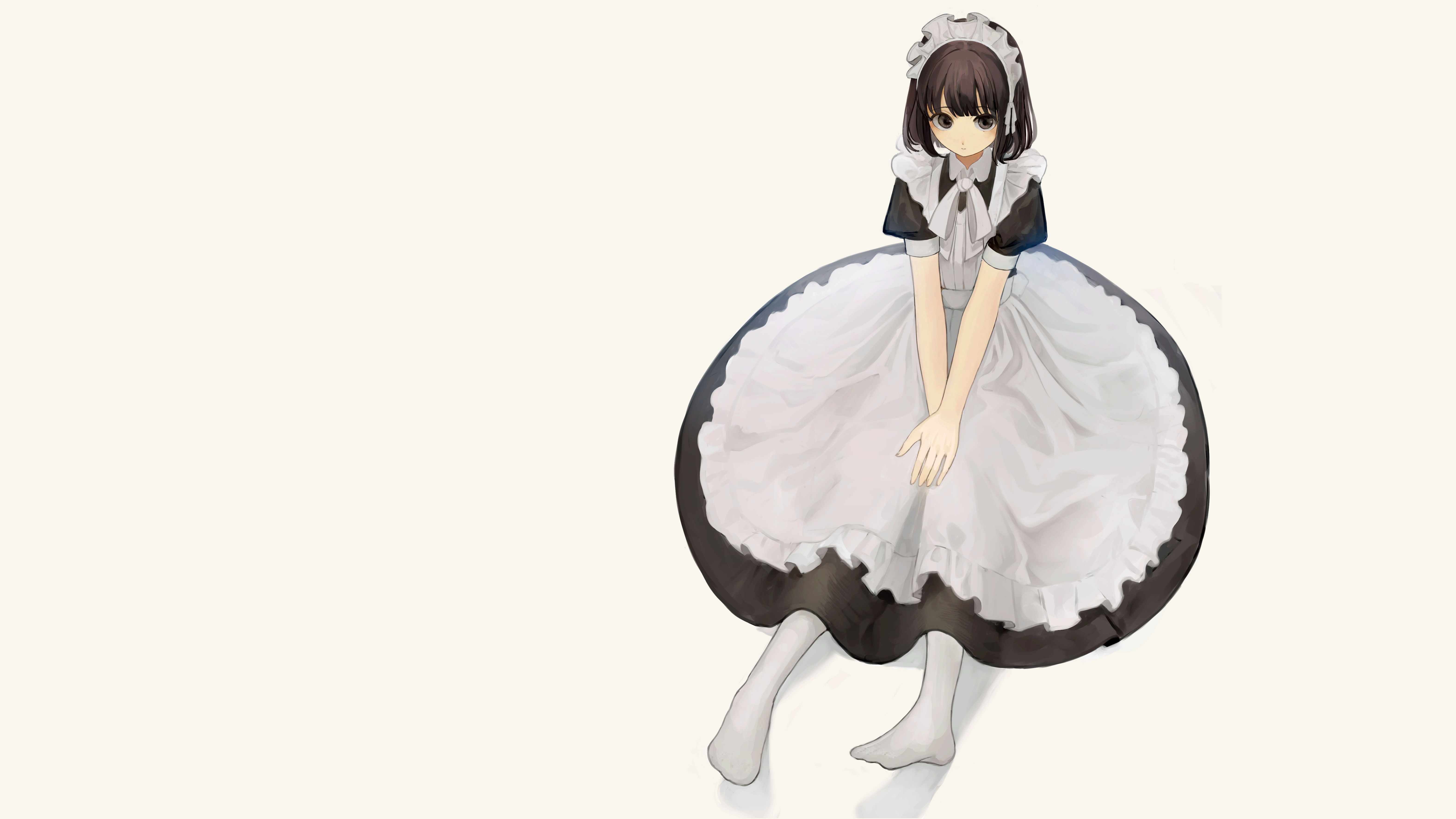 Anime 6296x3541 maid simple background women anime girls white background