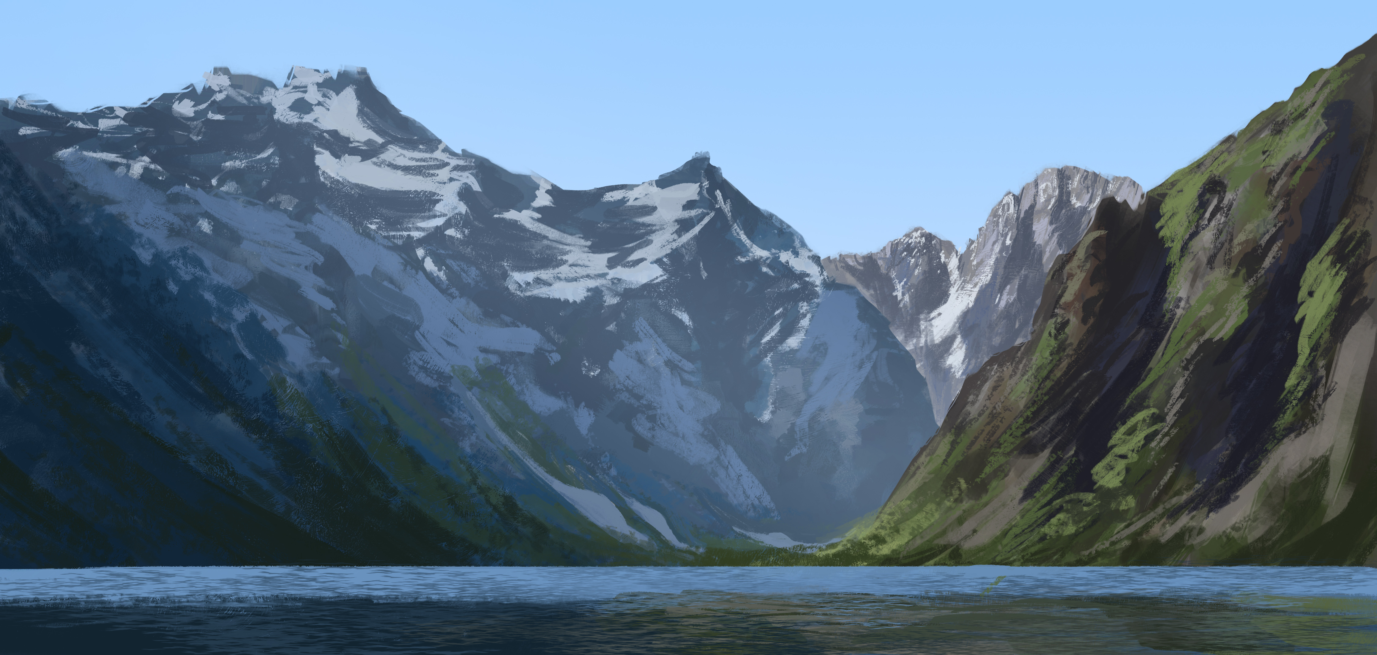 General 4500x2142 digital painting New Zealand mountains lake landscape RuefulRaptor artwork nature water