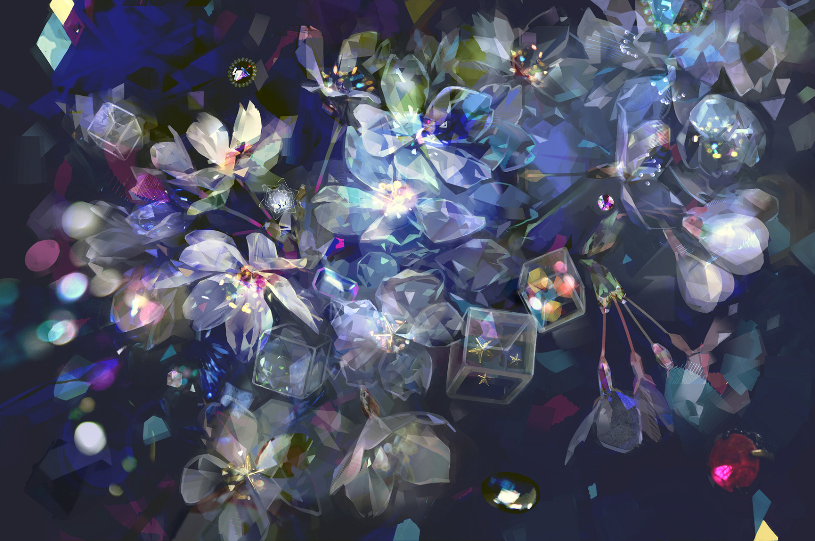 Anime 1600x1062 jewel flowers shiny