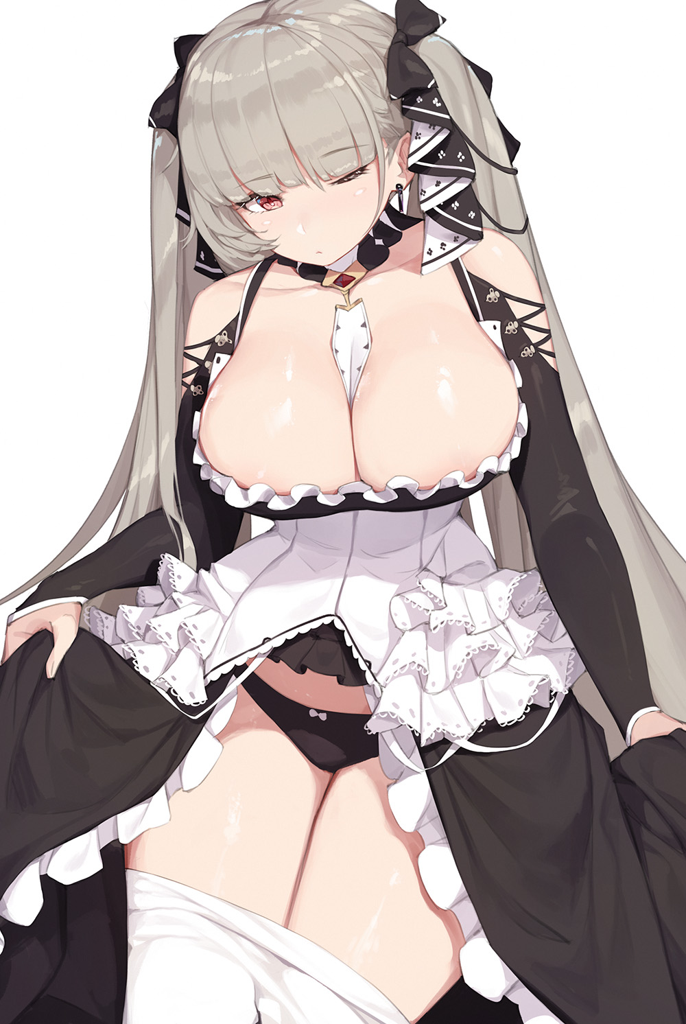 Anime 1000x1492 white pantyhose maid outfit big boobs black panties