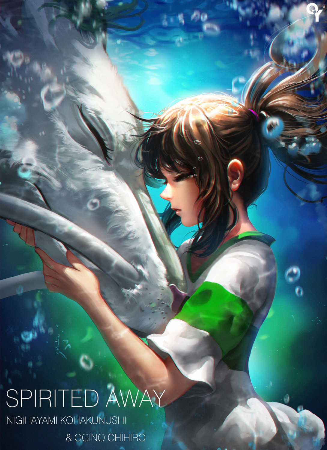Anime 1089x1500 anime girls Studio Ghibli Liang-Xing Spirited Away underwater brunette dragon chinese dragon loong
