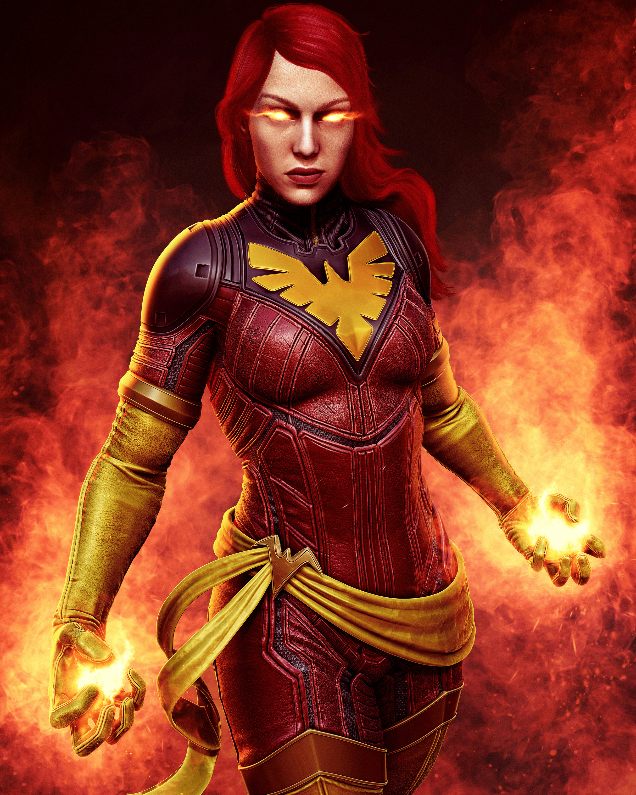 General 2430x3038 X-Men dark phoenix ArtStation women digital art glowing eyes standing redhead