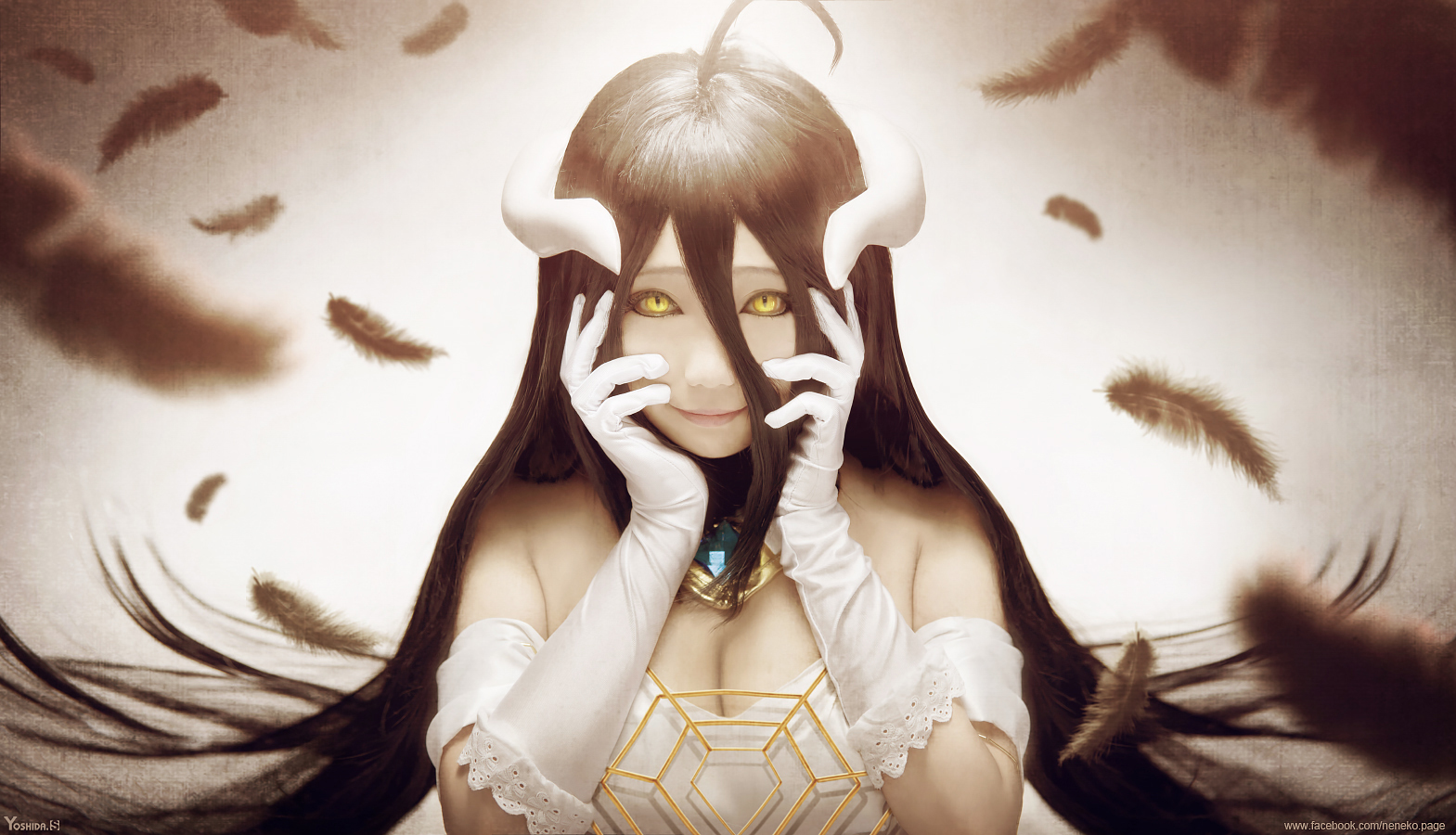 People 1569x900 cosplay horns Albedo (OverLord) black hair gloves Overlord (anime) women