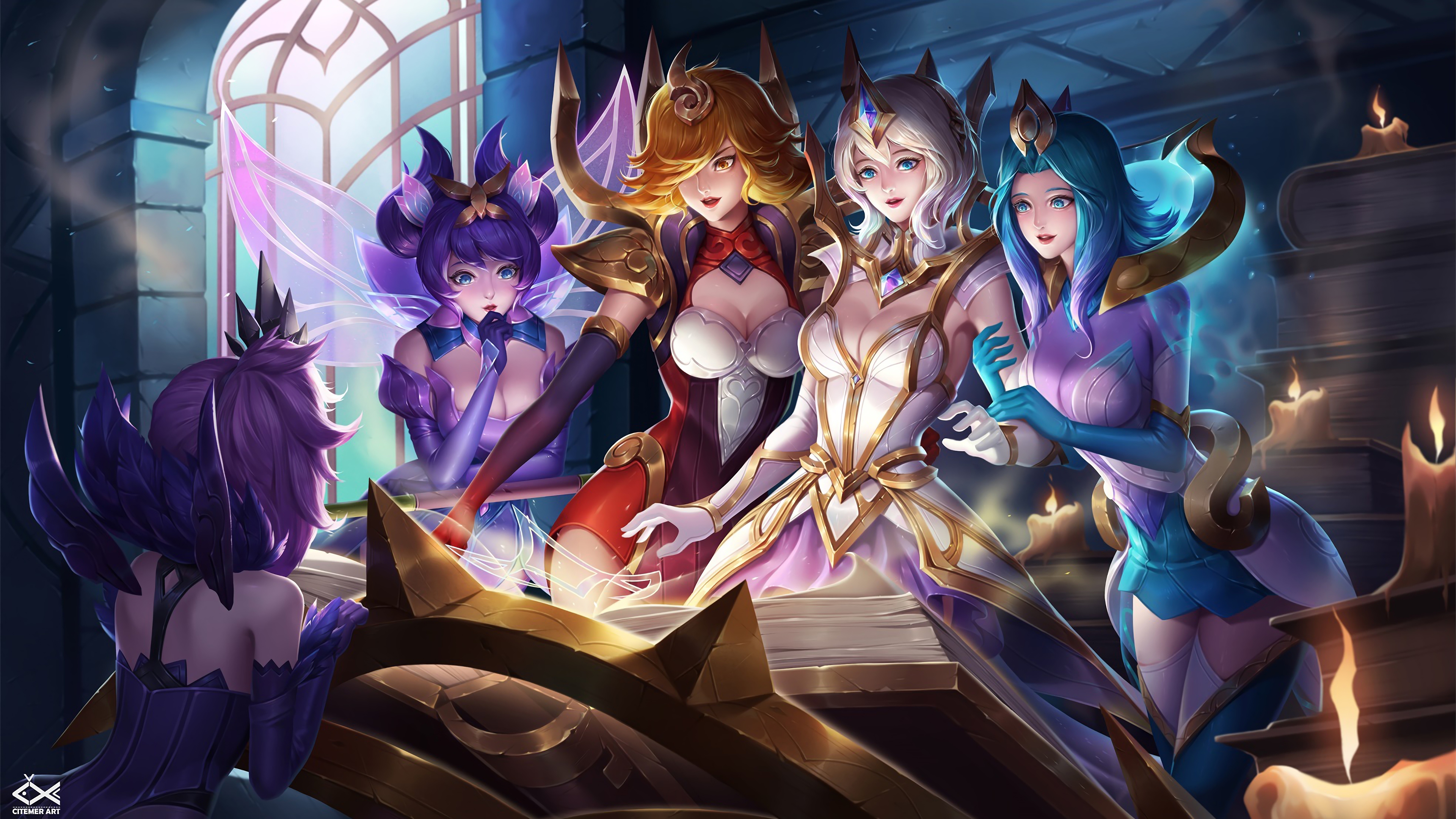 General 3840x2160 League of Legends video games Lux (League of Legends) Citemer Liu video game girls boobs cleavage video game characters PC gaming women group of women fantasy art fantasy girl