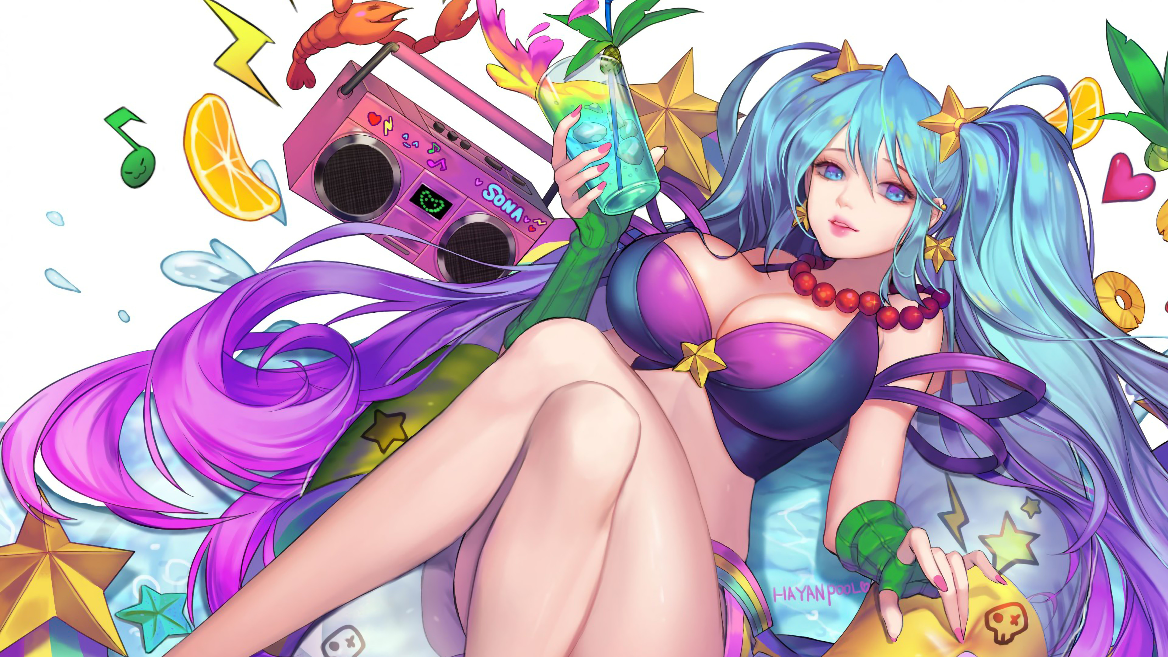 Big Boobs Sona League Of Legends Multi Colored Hair Music Drink League Of Legends Video 
