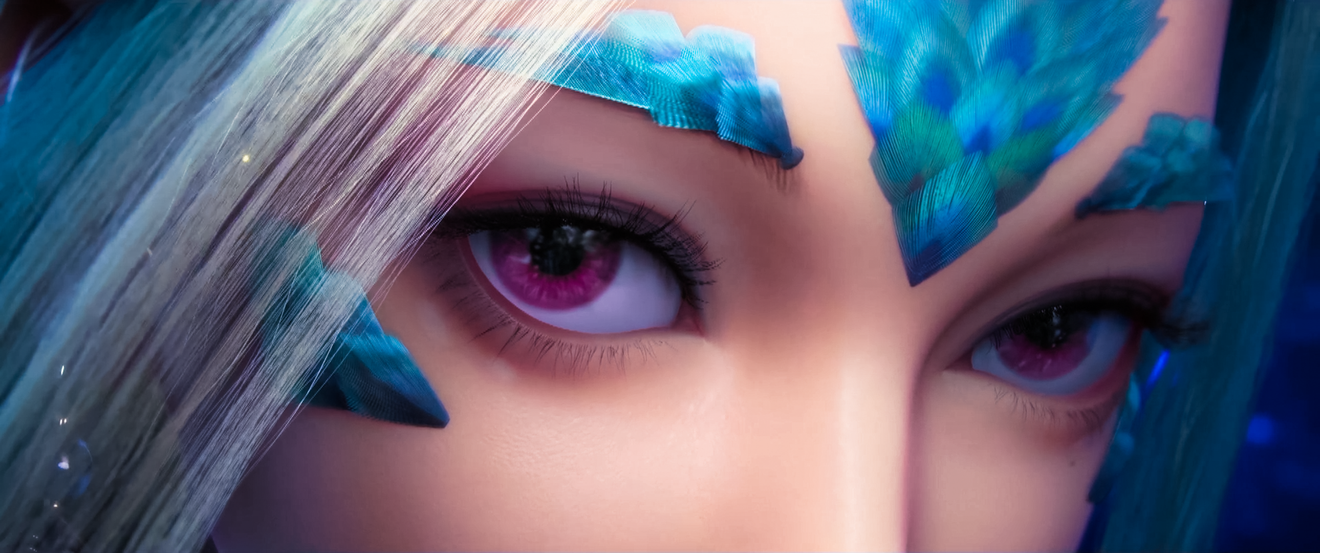General 2579x1080 Deity Introspection CGI women face eyes Asian fantasy art purple eyes fantasy girl