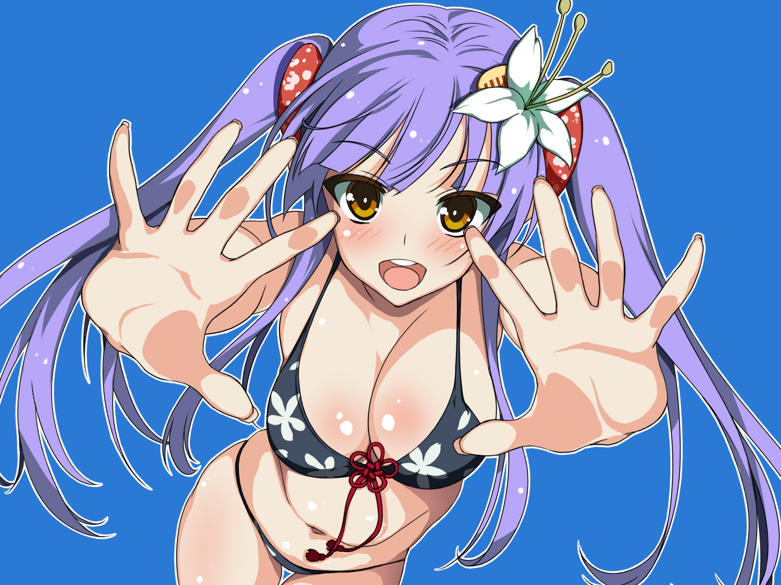 Anime 1600x1200 original characters bikini cleavage twintails purple hair brown eyes anime girls ClockHearts
