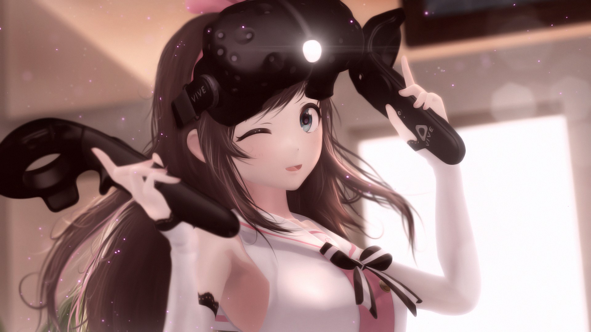 Anime 1920x1080 Kizuna Ai anime girls CGI VR Headset Virtual Youtuber