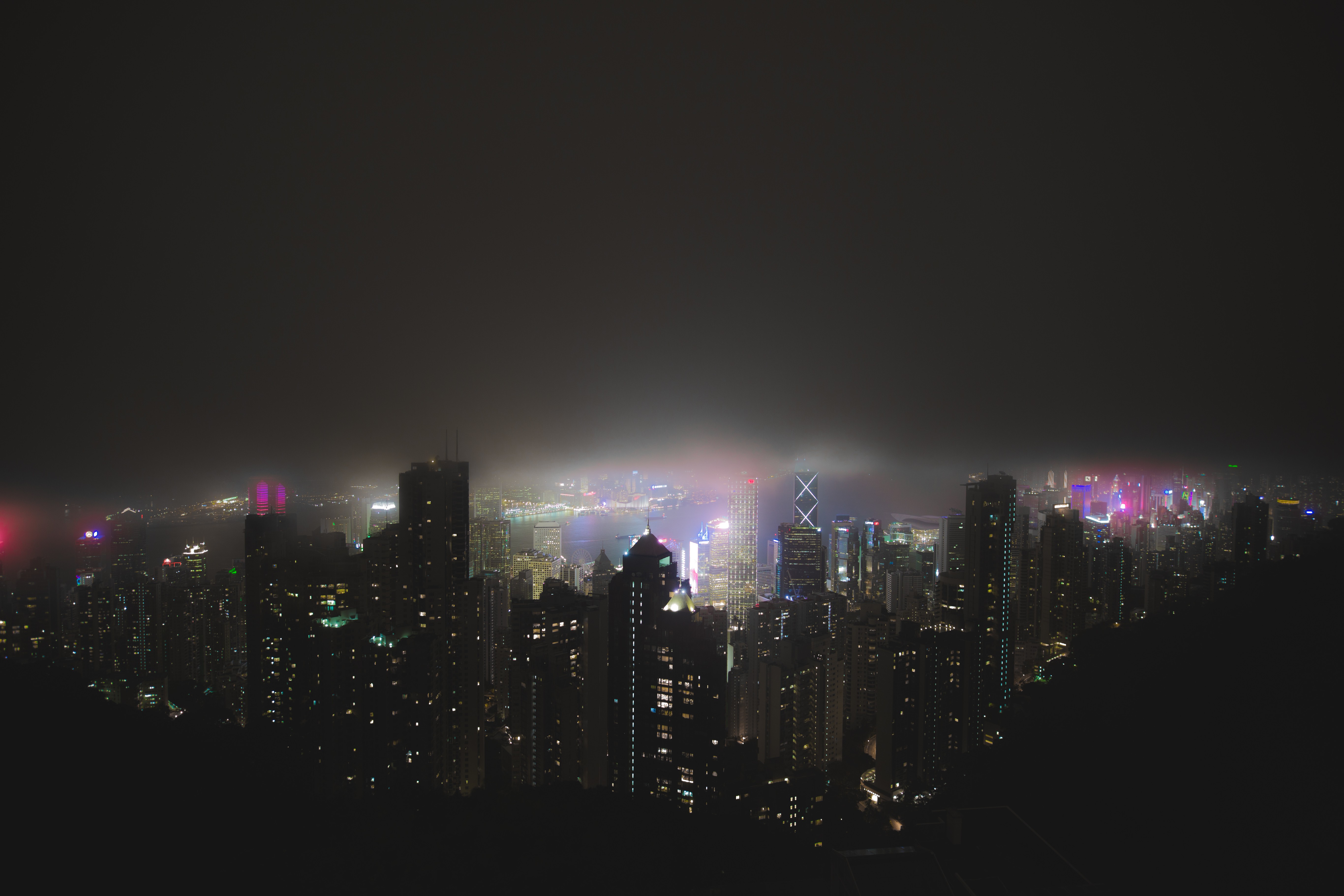 General 5464x3643 Hong Kong rear view neon mist night cityscape low light