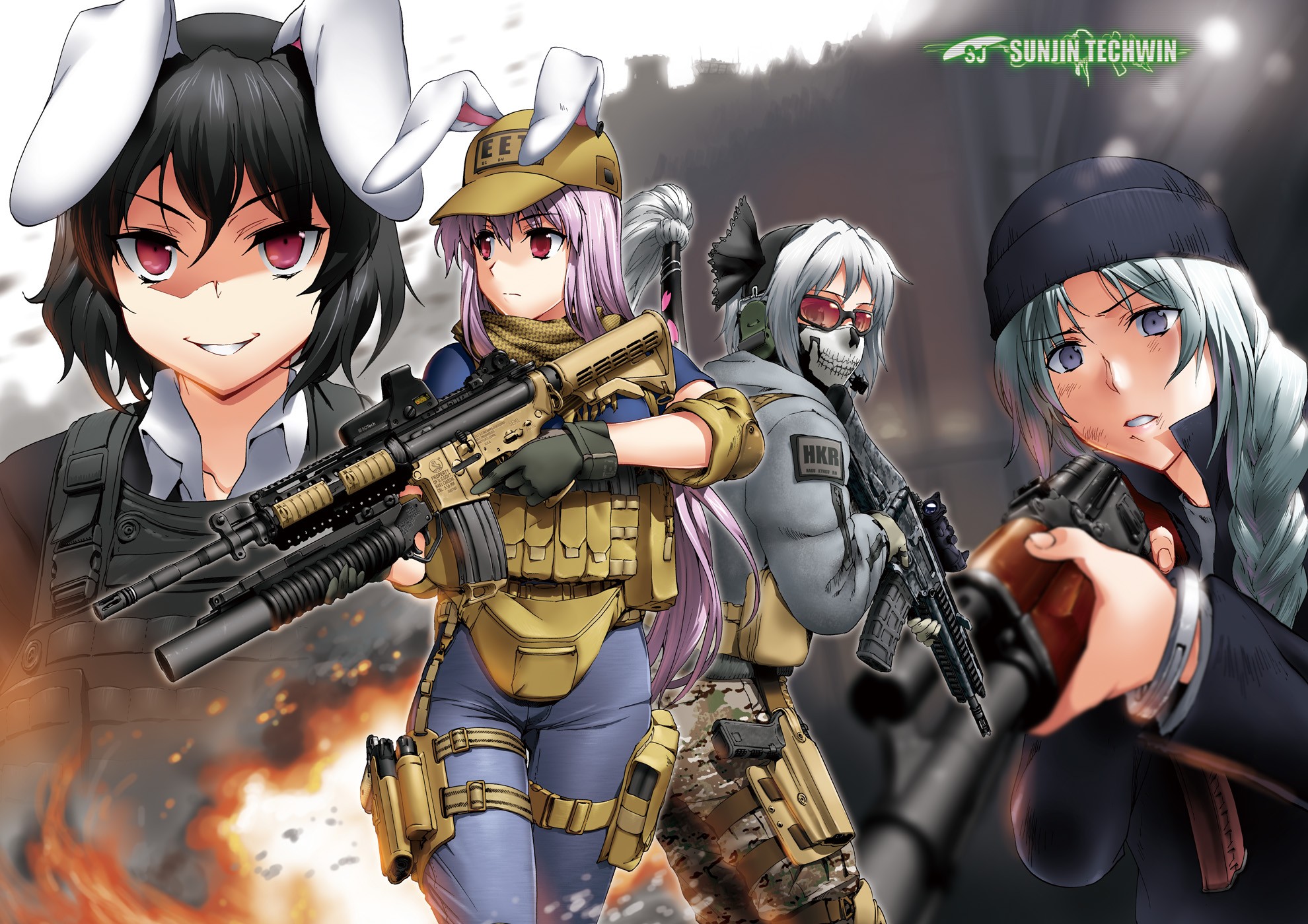 Anime 1980x1400 anime anime girls crossover weapon bunny ears Touhou Call of Duty