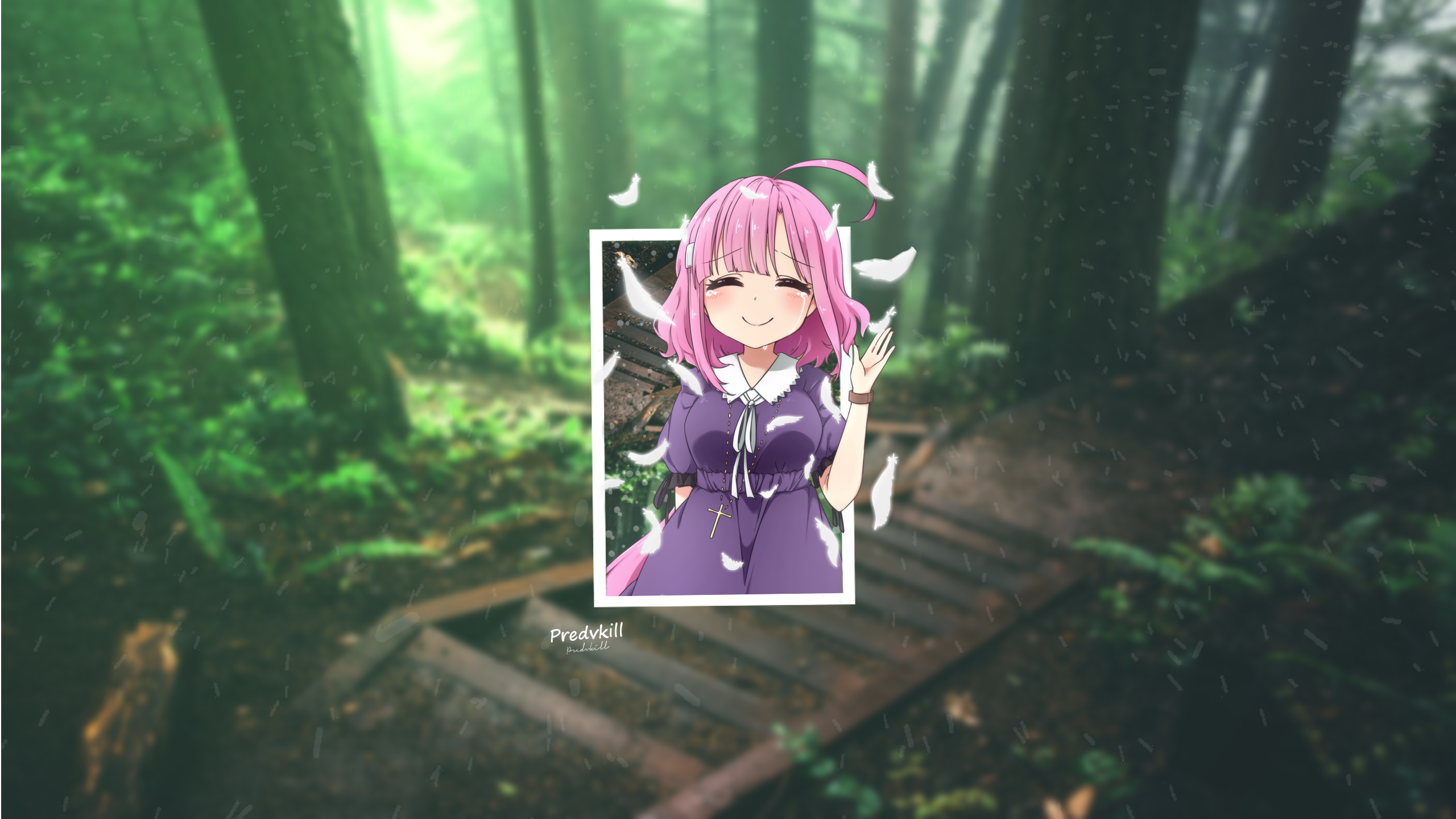 Anime 2560x1440 anime girls anime smiling pink hair forest