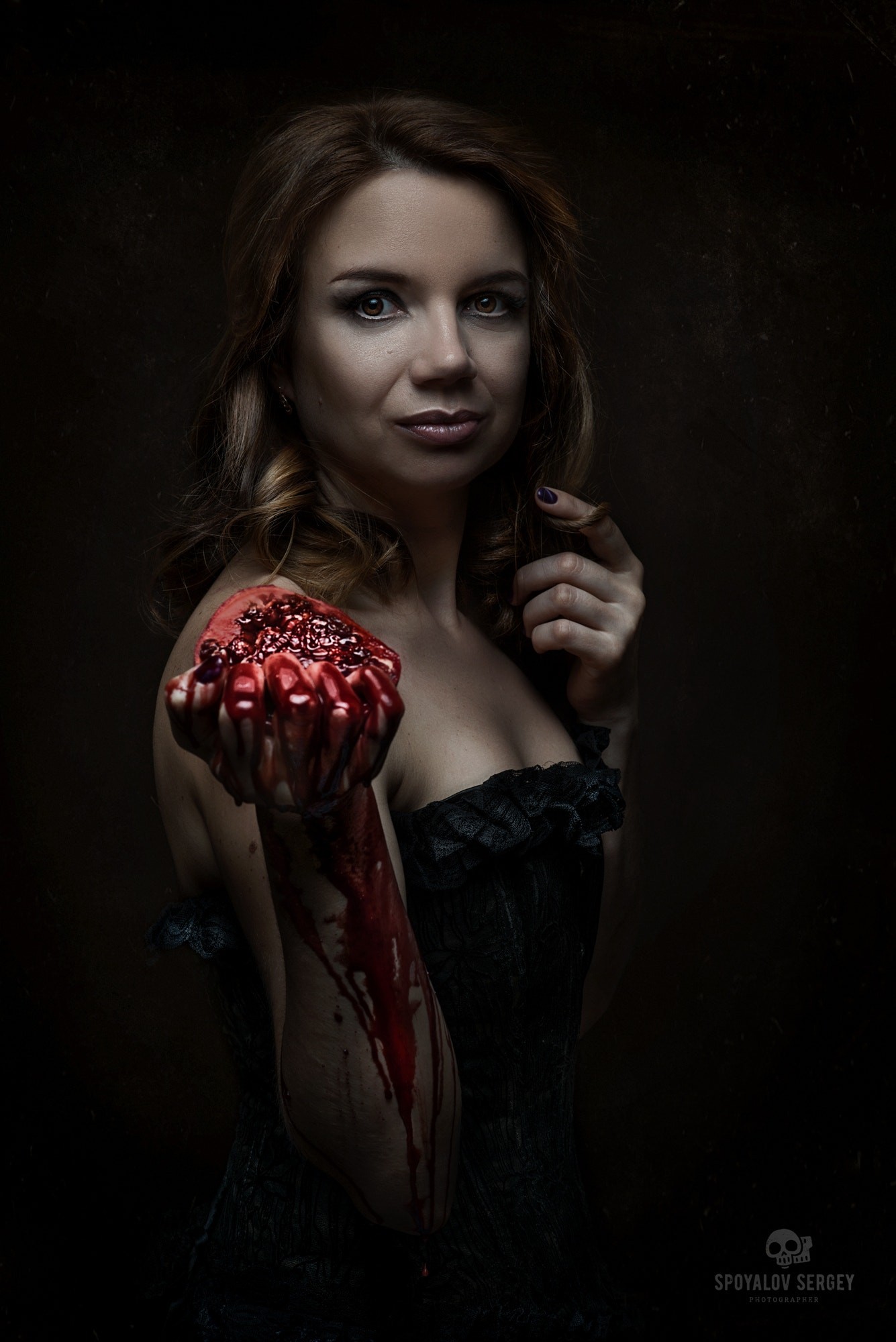People 1335x2000 Sergey Spoyalov simple background women model face cleavage 500px pomegranate juice