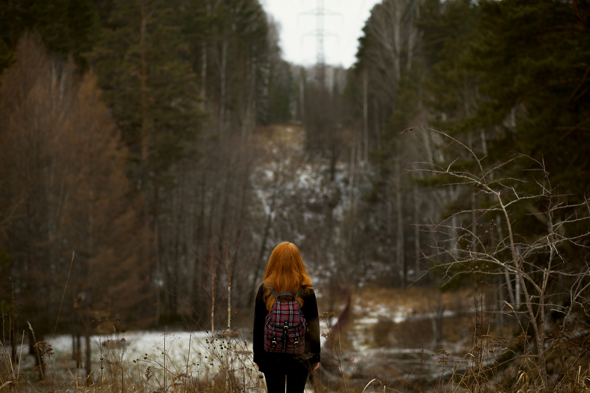 Включи девочку в лесу. Девушка в лесу. Рыжая девушка в лесу со спины. Девушка осень. Рыжая девушка со спины.