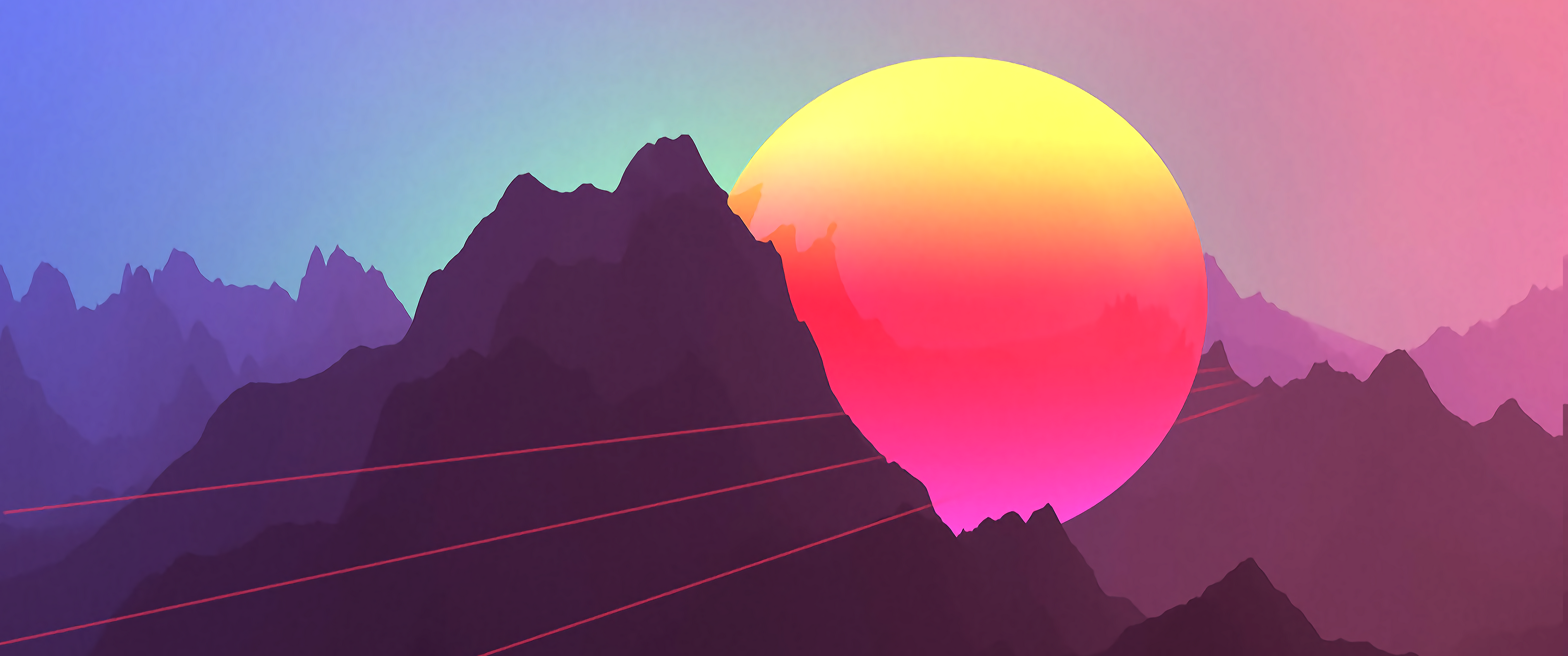 General 3440x1440 mountains Sun abstract