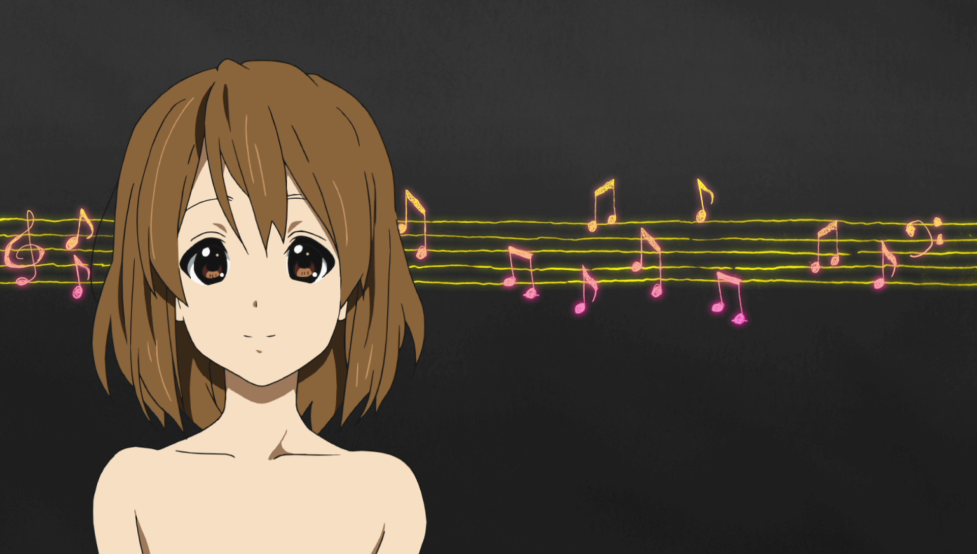 Anime 1920x1090 K-ON! Hirasawa Yui bare shoulders musical notes anime girls anime Don't Say Lazy