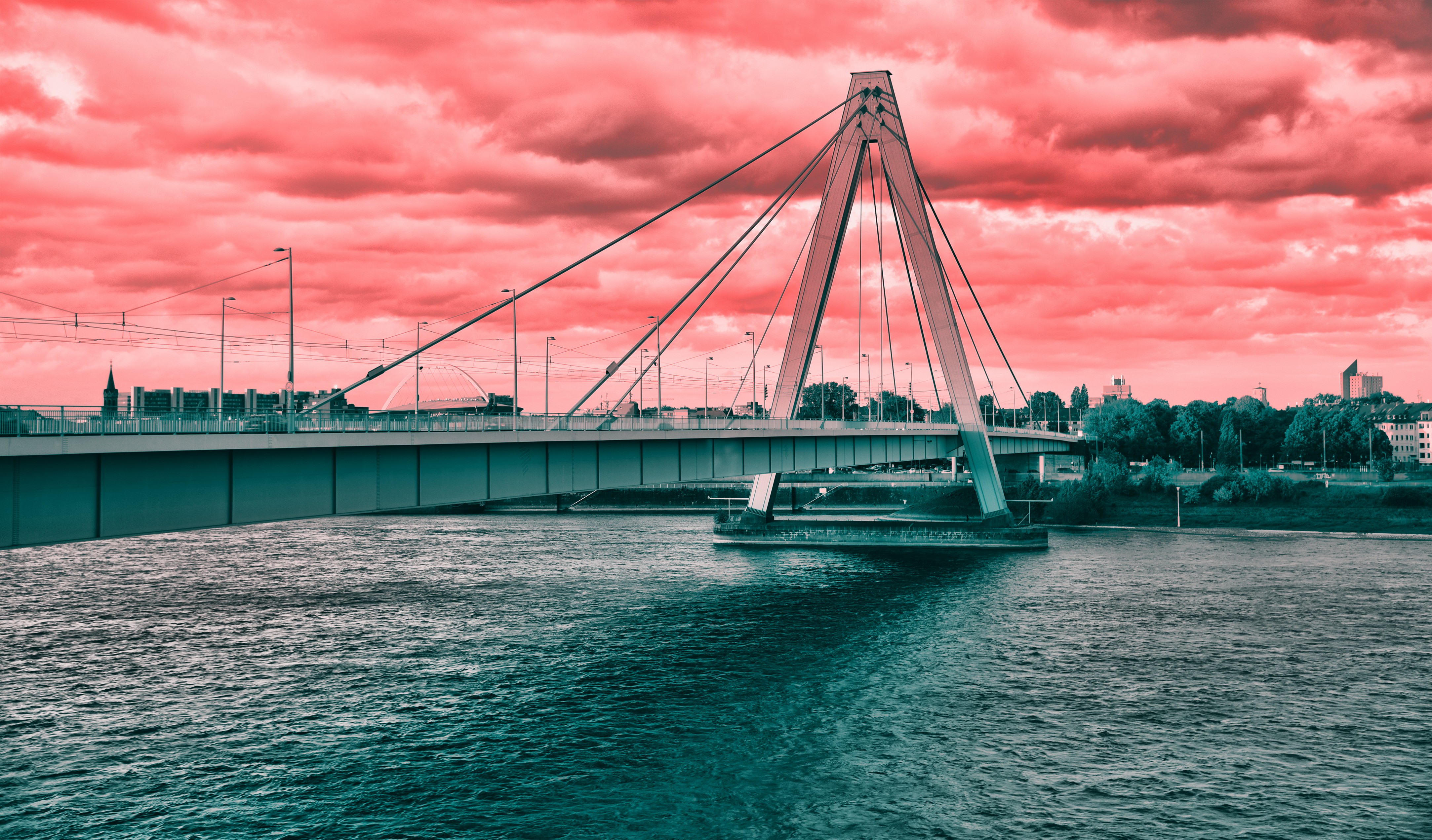 General 4332x2542 bridge Cologne city architecture river water digital art Germany outdoors