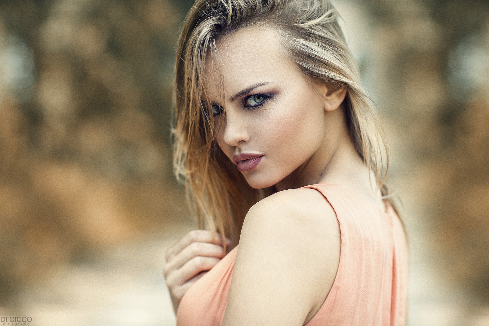 People 2048x1365 women face portrait blonde Alessandro Di Cicco model makeup looking at viewer closeup women outdoors lipstick eyeliner hair over one eye long hair