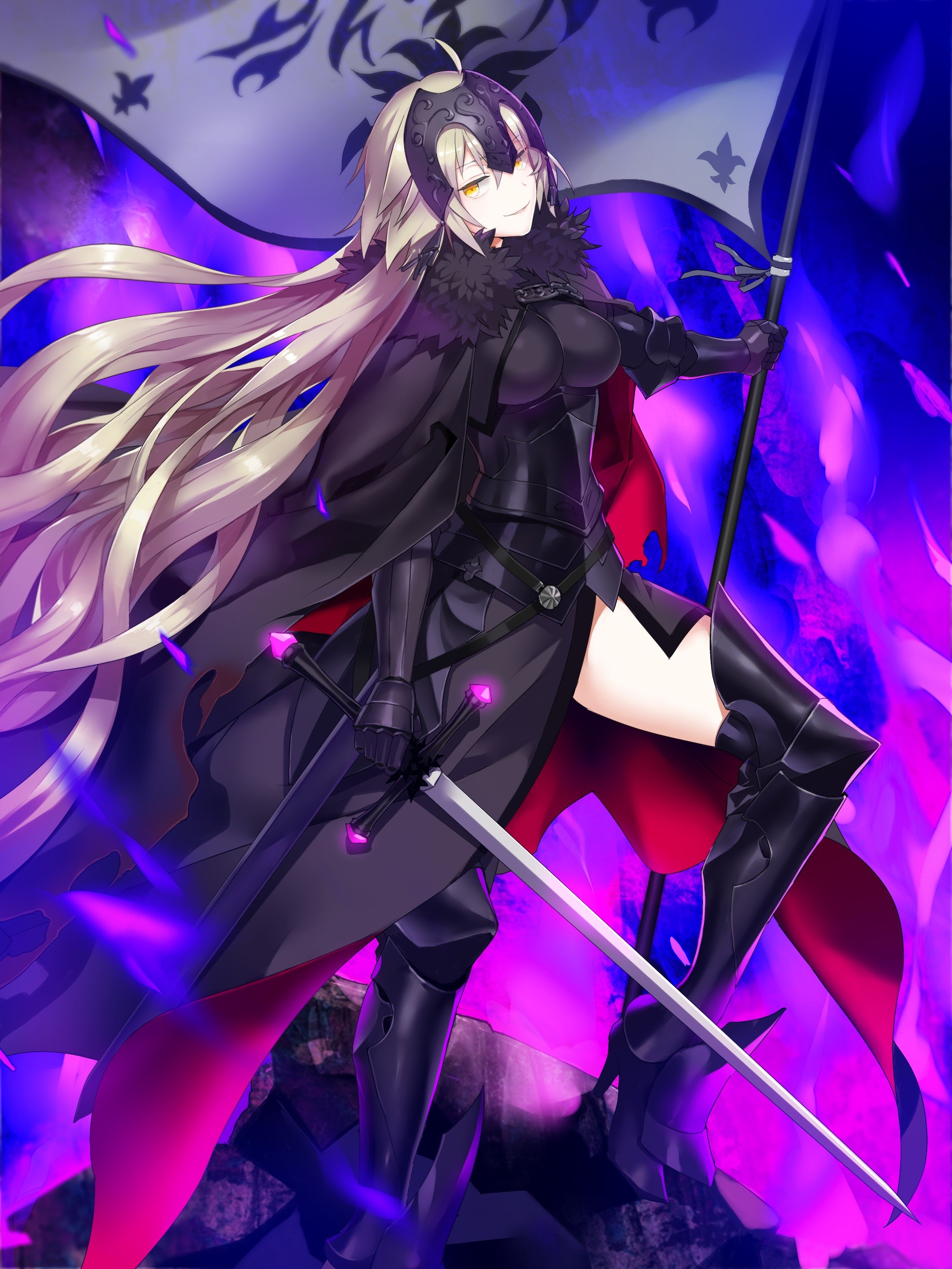 Anime 2000x2664 anime anime girls Fate/Apocrypha  Fate/Grand Order Fate/Stay Night Ruler (Fate/Grand Order) armor heels sword long hair weapon Pixiv banner women with swords fantasy art fantasy girl