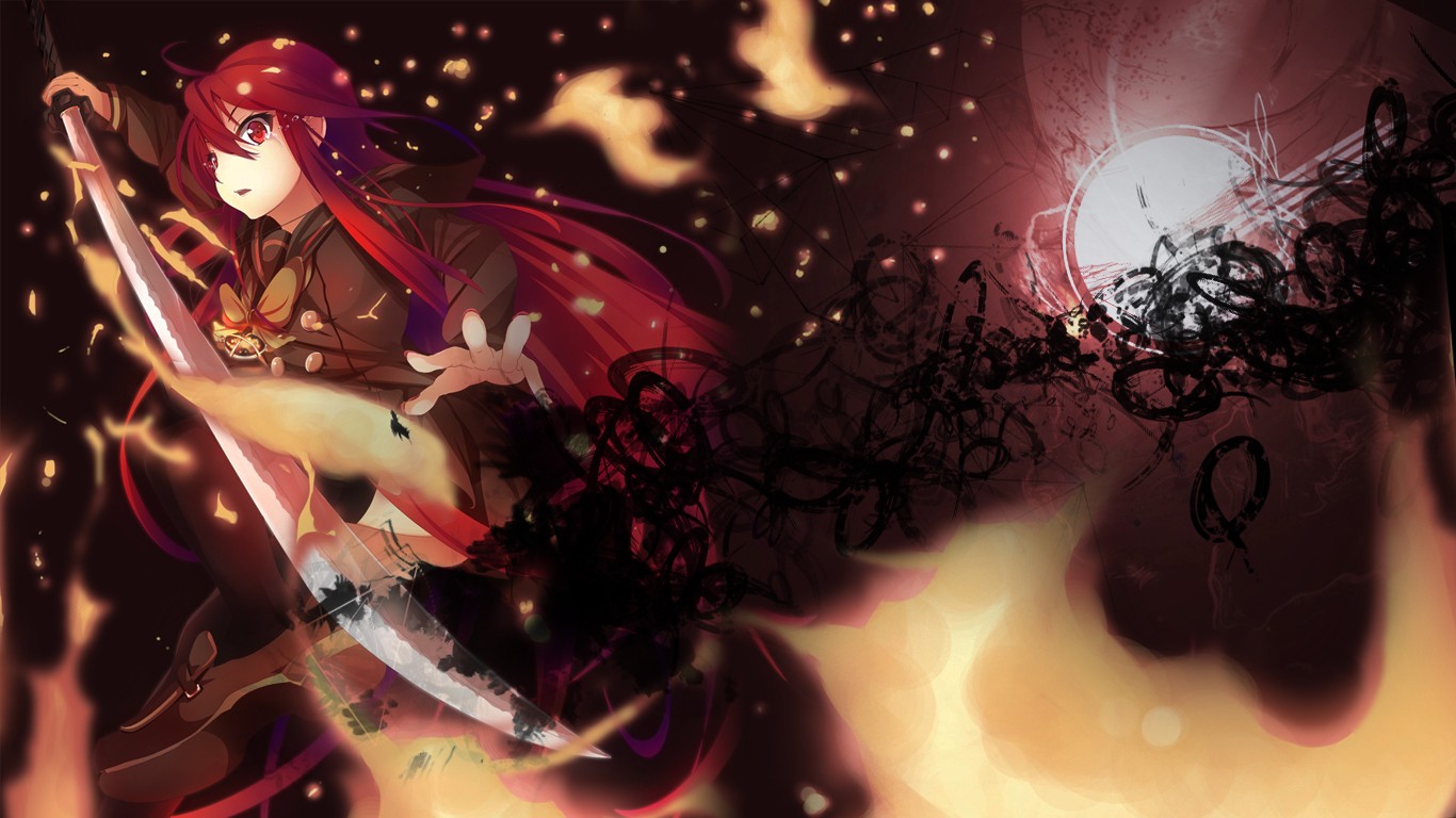 Anime 1366x768 manga anime girls redhead anime fantasy art fantasy girl sword weapon women with swords long hair