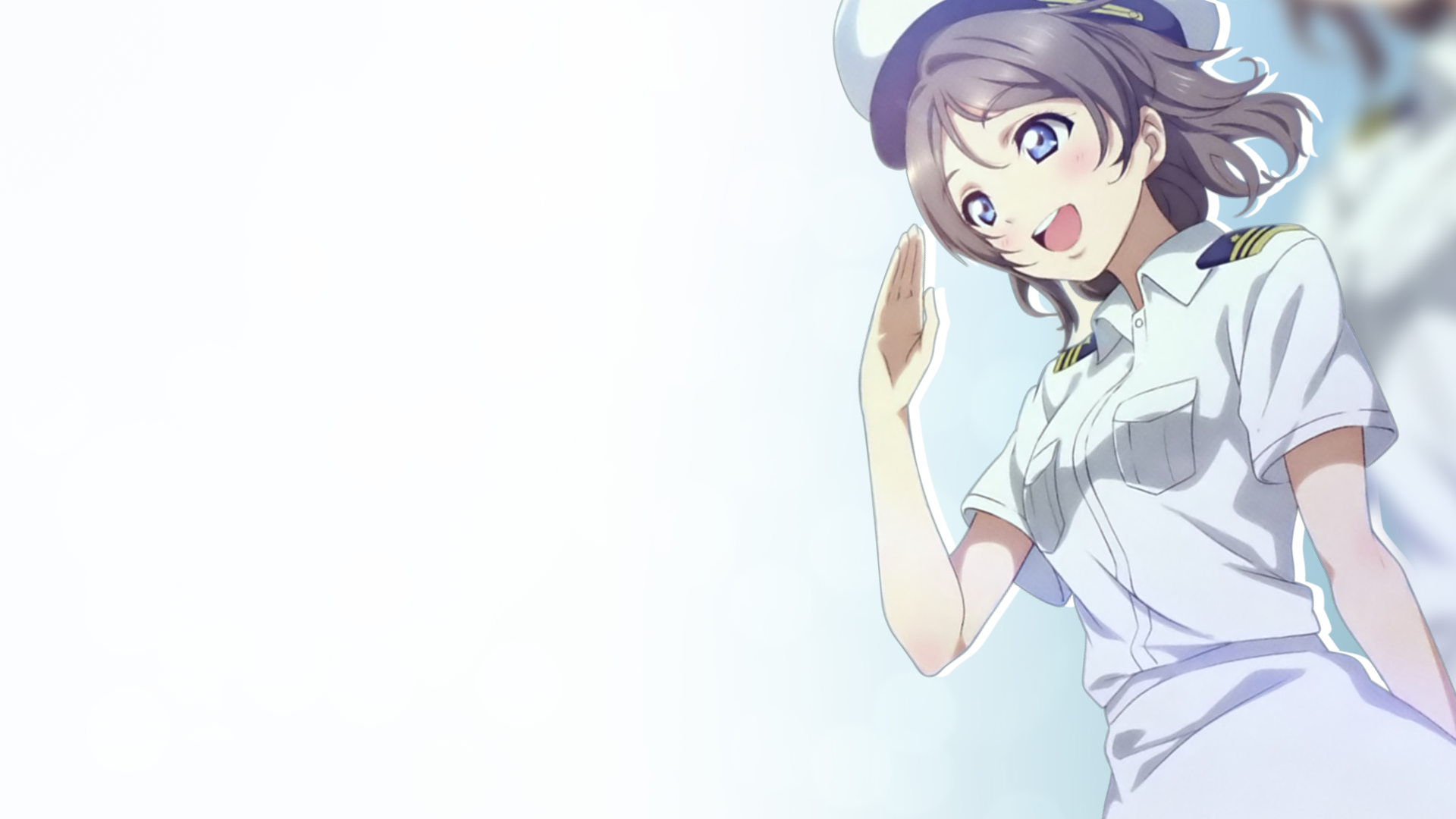 Anime 1920x1080 Love Live! anime girls anime Watanabe You Love Live! Sunshine white background salute open mouth uniform hat women with hats simple background blue eyes brunette