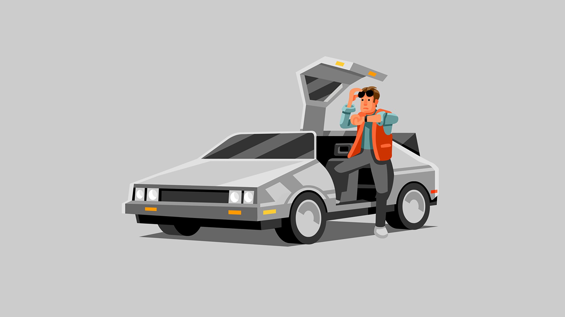 General 1920x1080 DeLorean Back to the Future movies Time Machine Marty McFly artwork car vehicle minimalism Movie Vehicles simple background gray gray background time travel CGI digital art