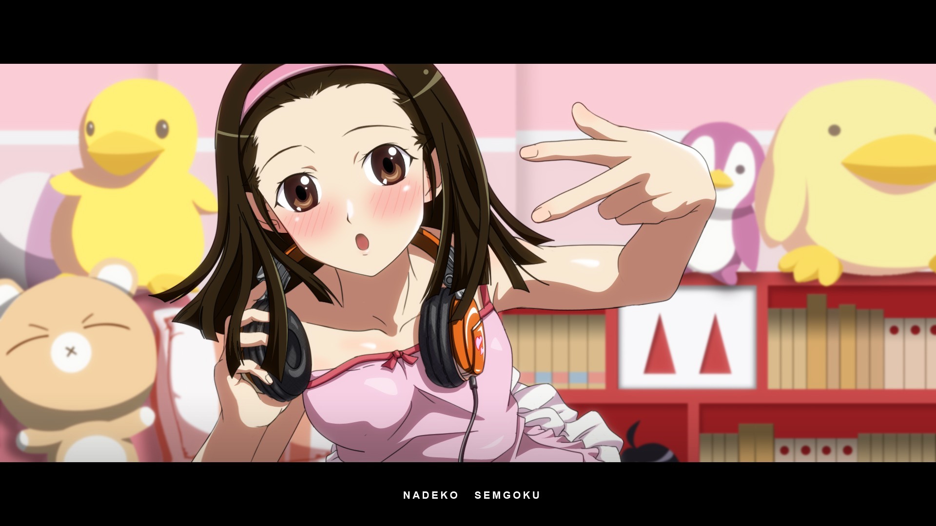 Anime 1920x1080 Sengoku Nadeko Monogatari Series anime girls headphones blushing